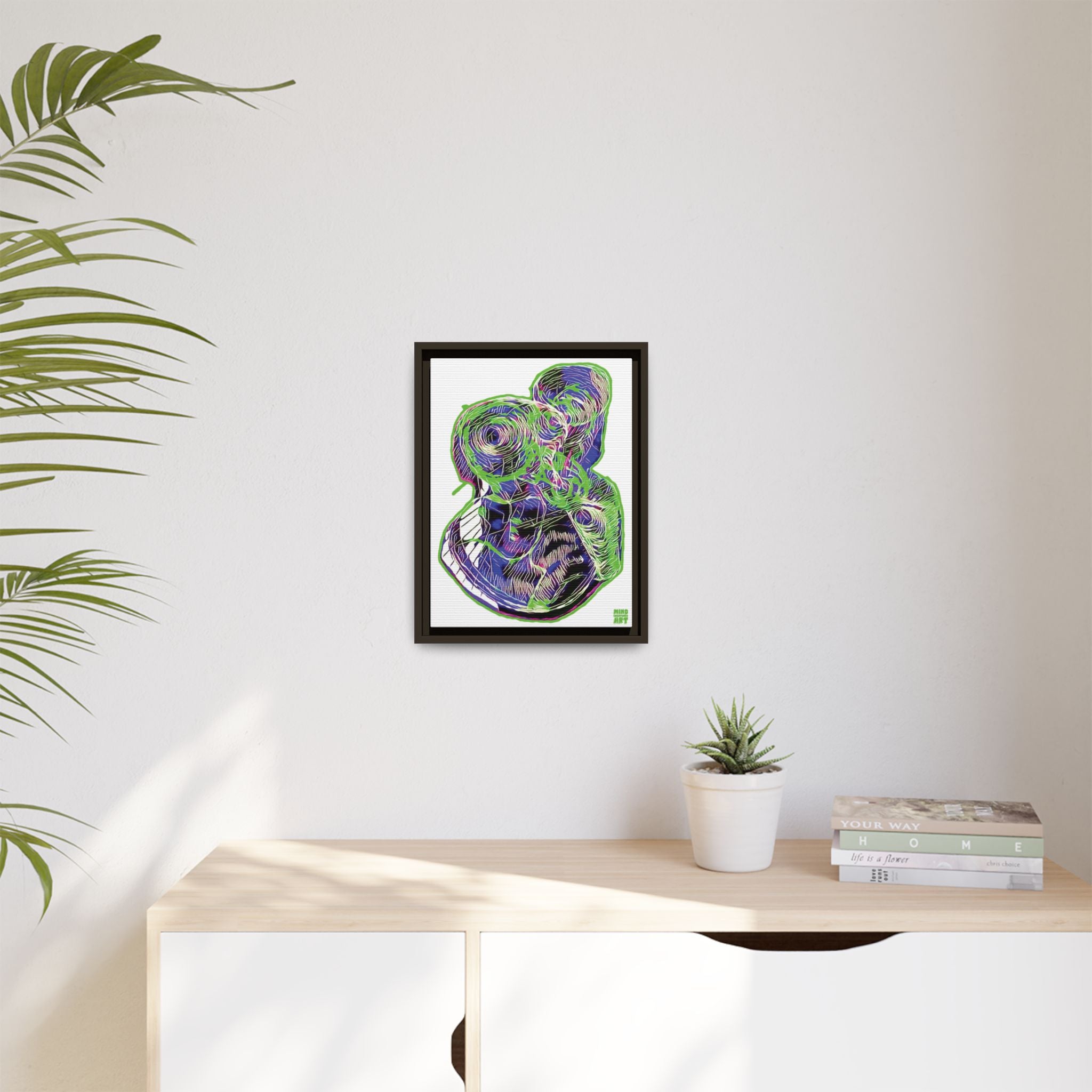 Curiosity (Electric Green, White Background) Matte Canvas, Framed