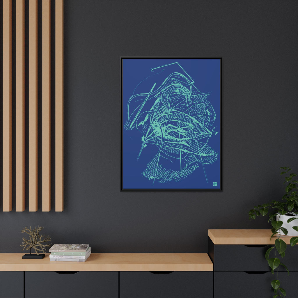 Dive Reflex (Teal, Dark Blue Background) Matte Canvas, Framed