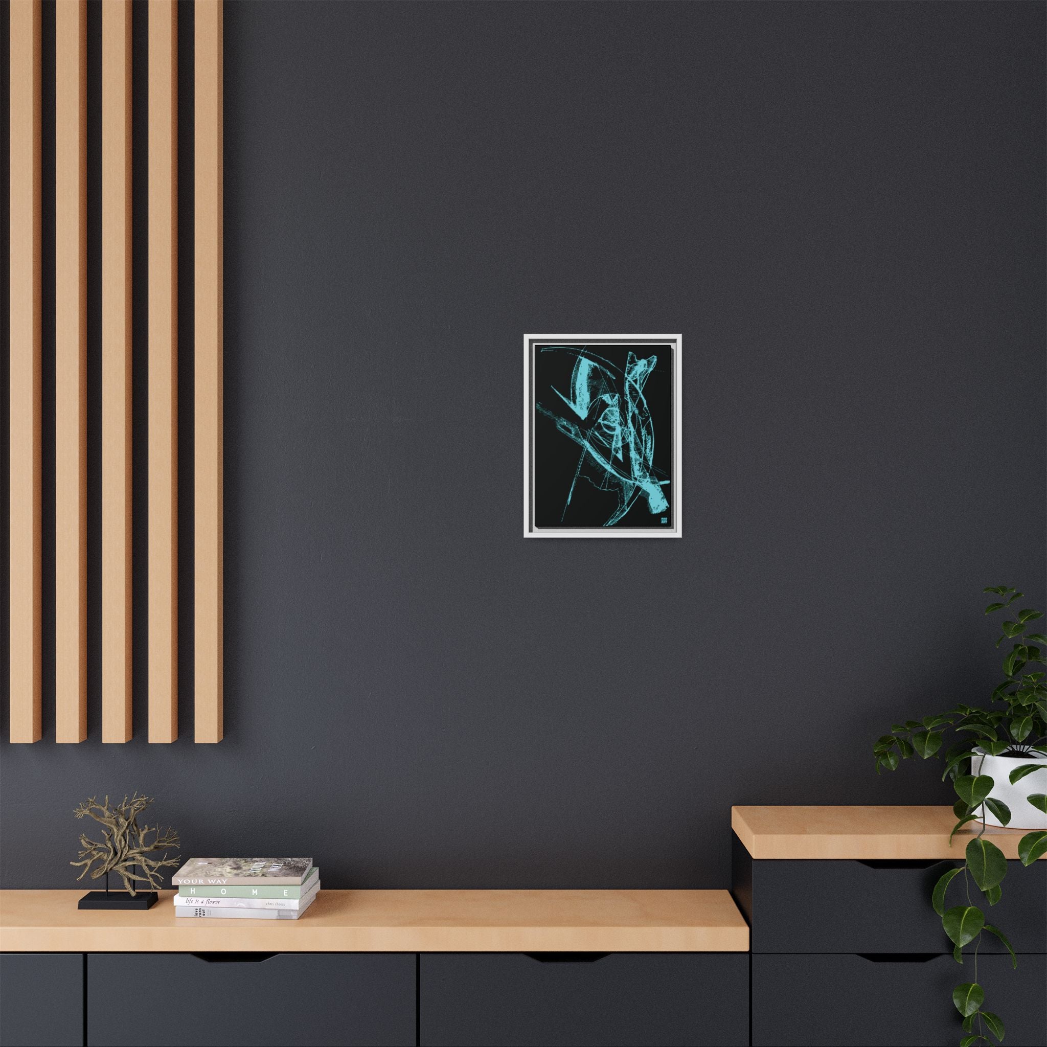 Watching (Aqua, Black Background) Matte Canvas, Framed