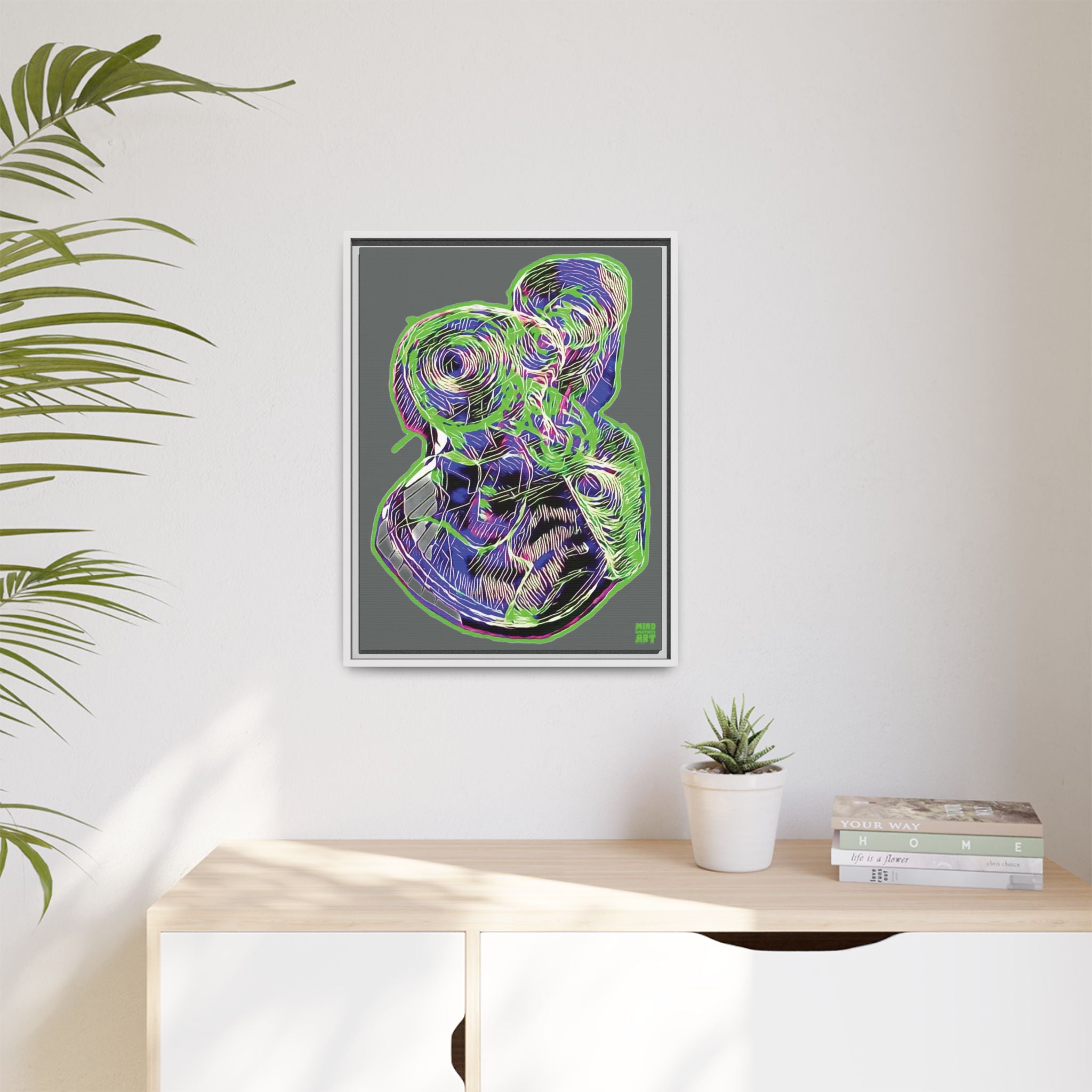Curiosity (Electric Green, Dark Gray Background) Matte Canvas, Framed
