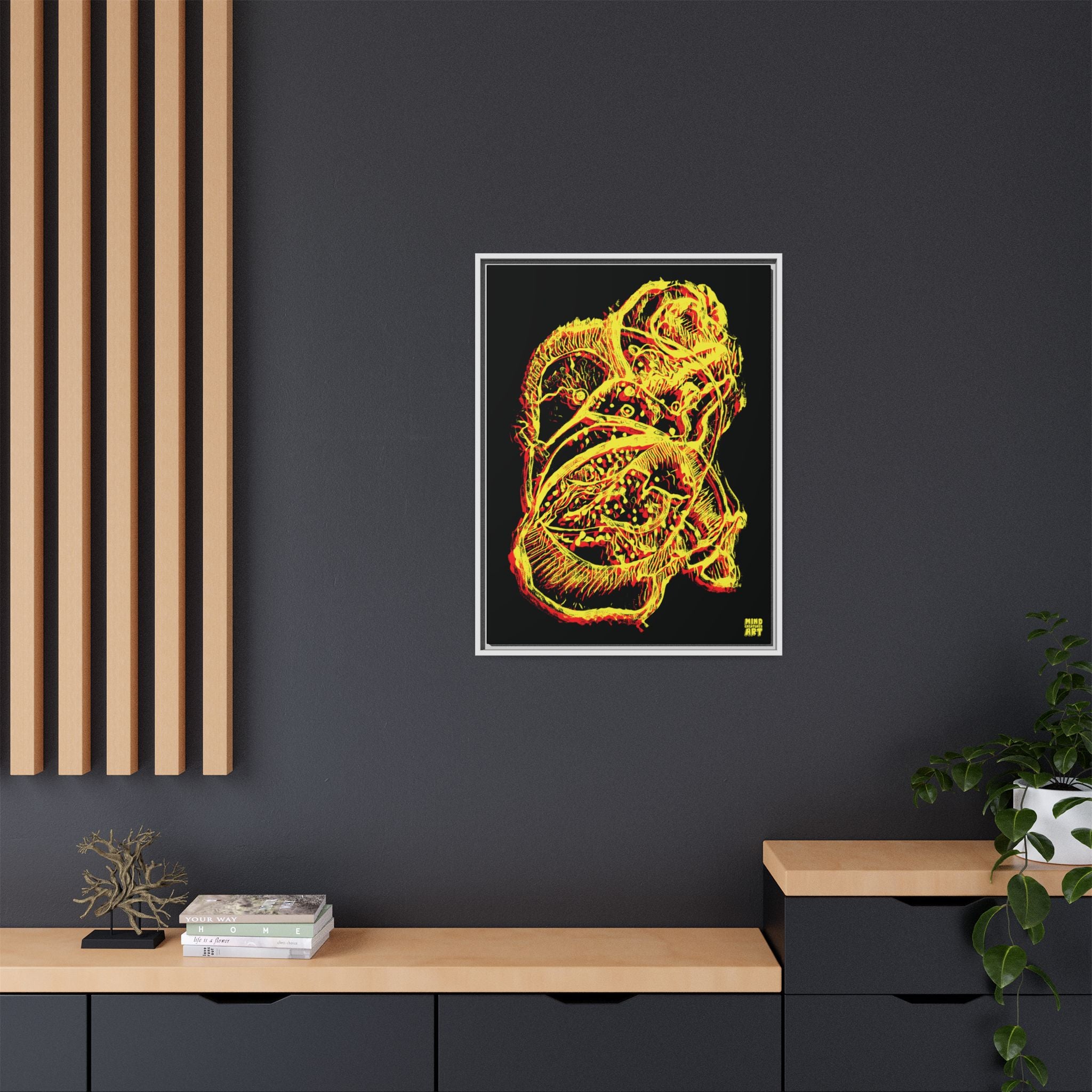 Exploration (Blur, Red & Yellow, Black Background) Matte Canvas, Framed