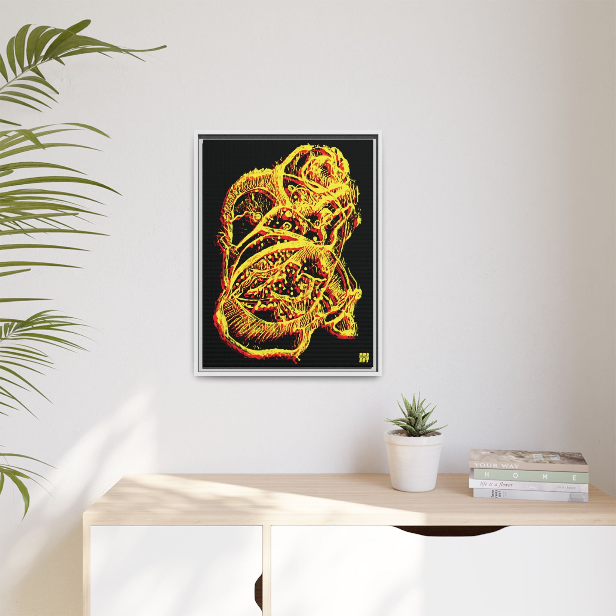 Exploration (Blur, Red & Yellow, Black Background) Matte Canvas, Framed