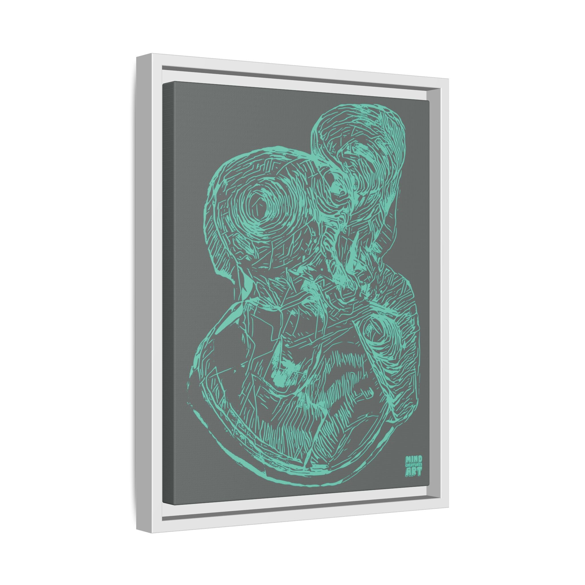 Curiosity (Teal, Dark Gray Background) Matte Canvas, Framed