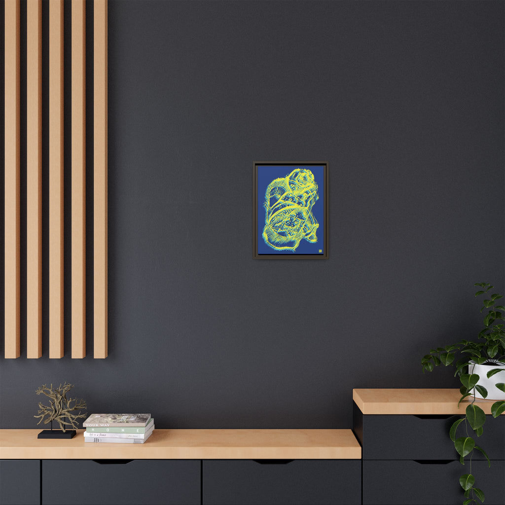 Exploration (Blur, Blue & Yellow, Dark Blue Background) Matte Canvas, Framed