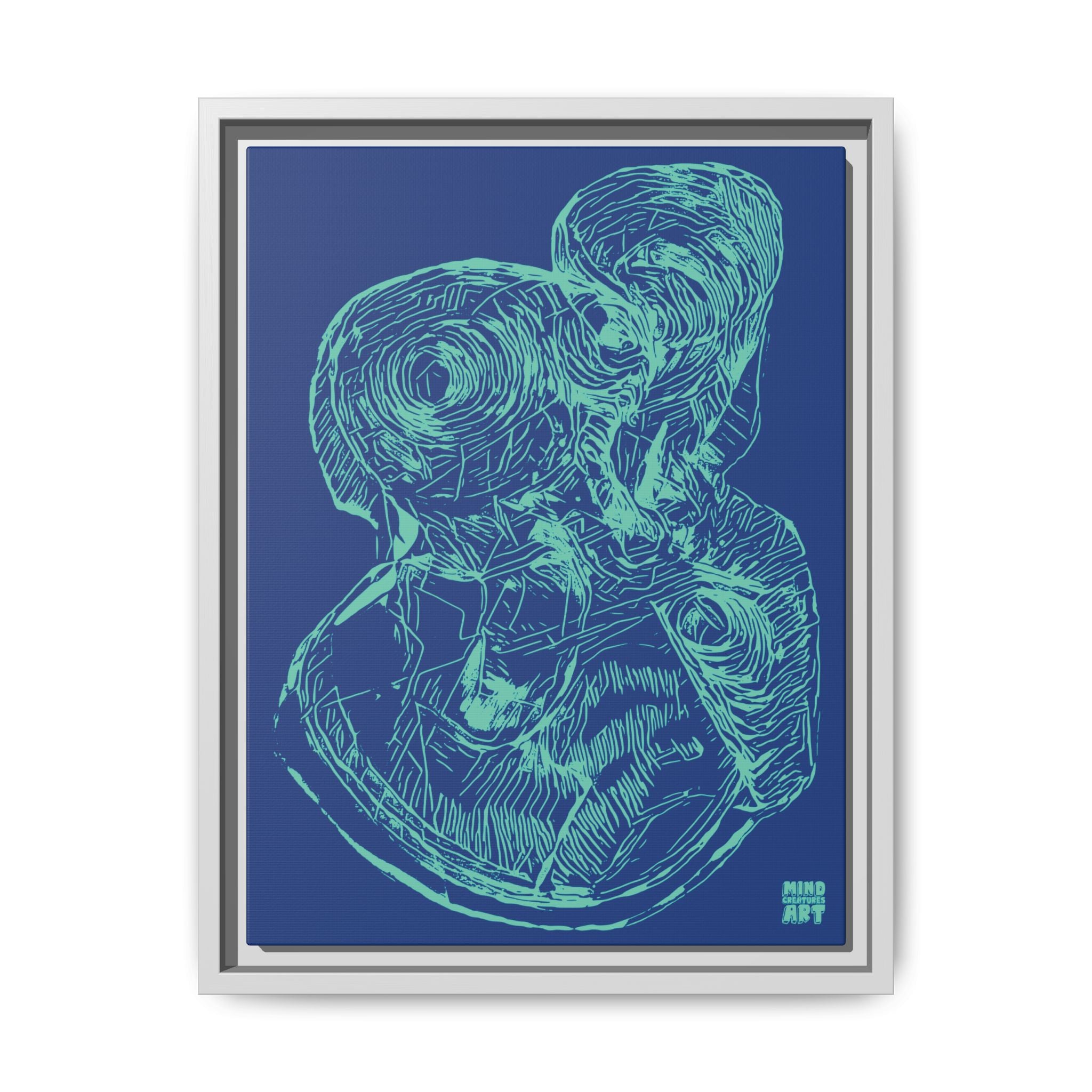 Curiosity (Teal, Dark Blue Background) Matte Canvas, Framed