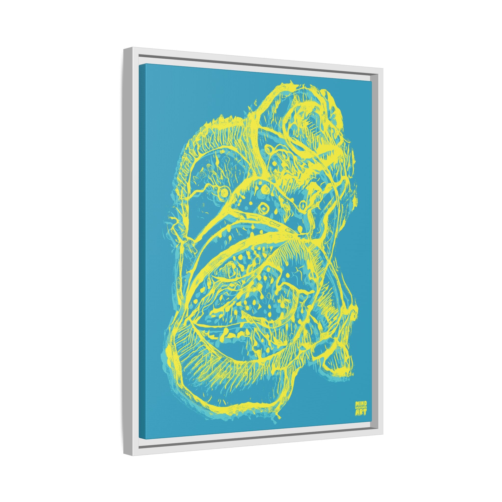 Exploration (Blur, Blue & Yellow, Dark Blue Background) Matte Canvas, Framed