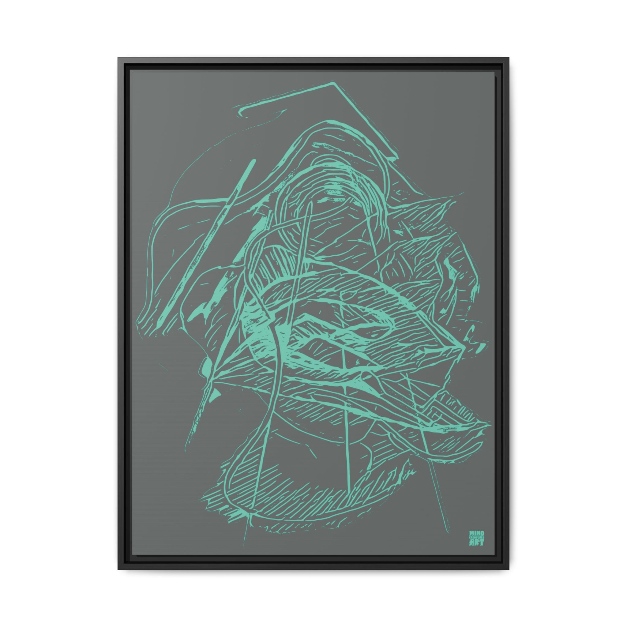 Dive Reflex (Teal, Dark Gray Background) Matte Canvas, Framed