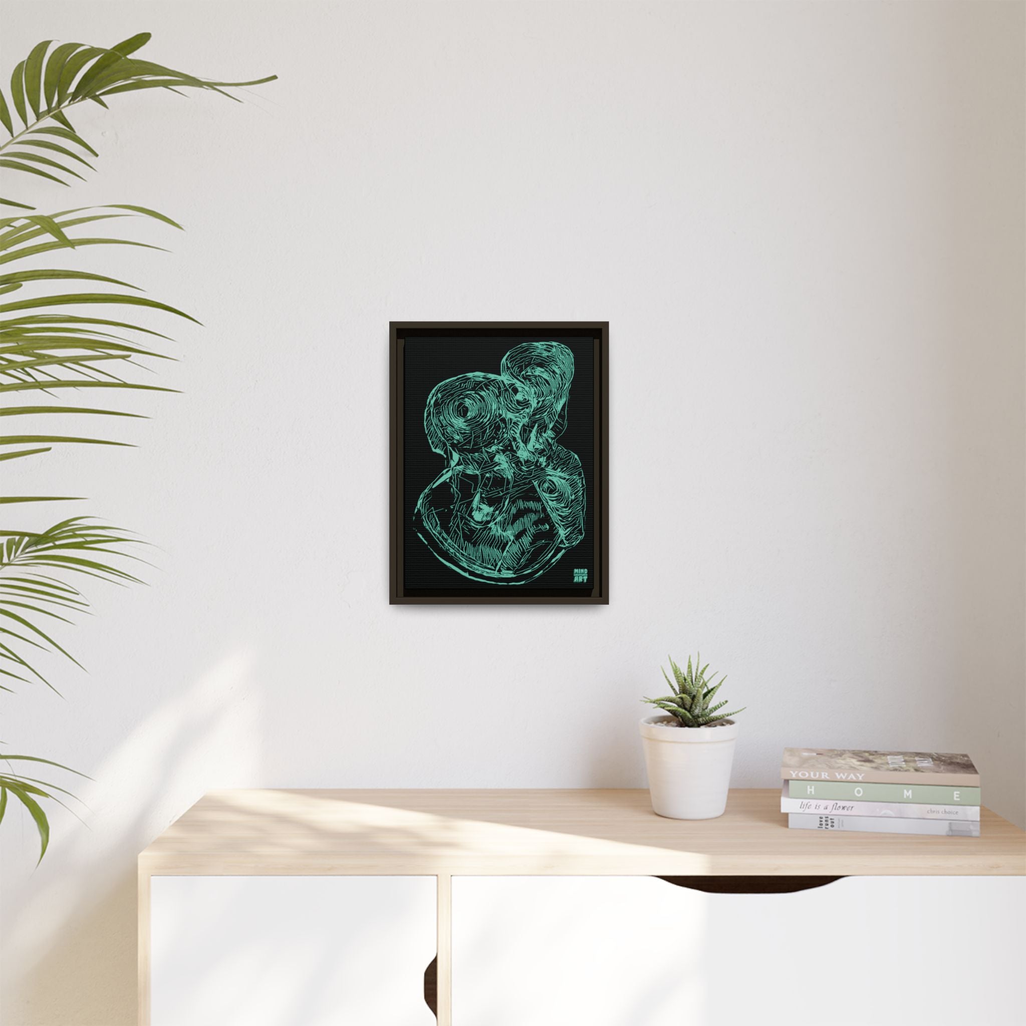 Curiosity (Teal, Black Background) Matte Canvas, Framed