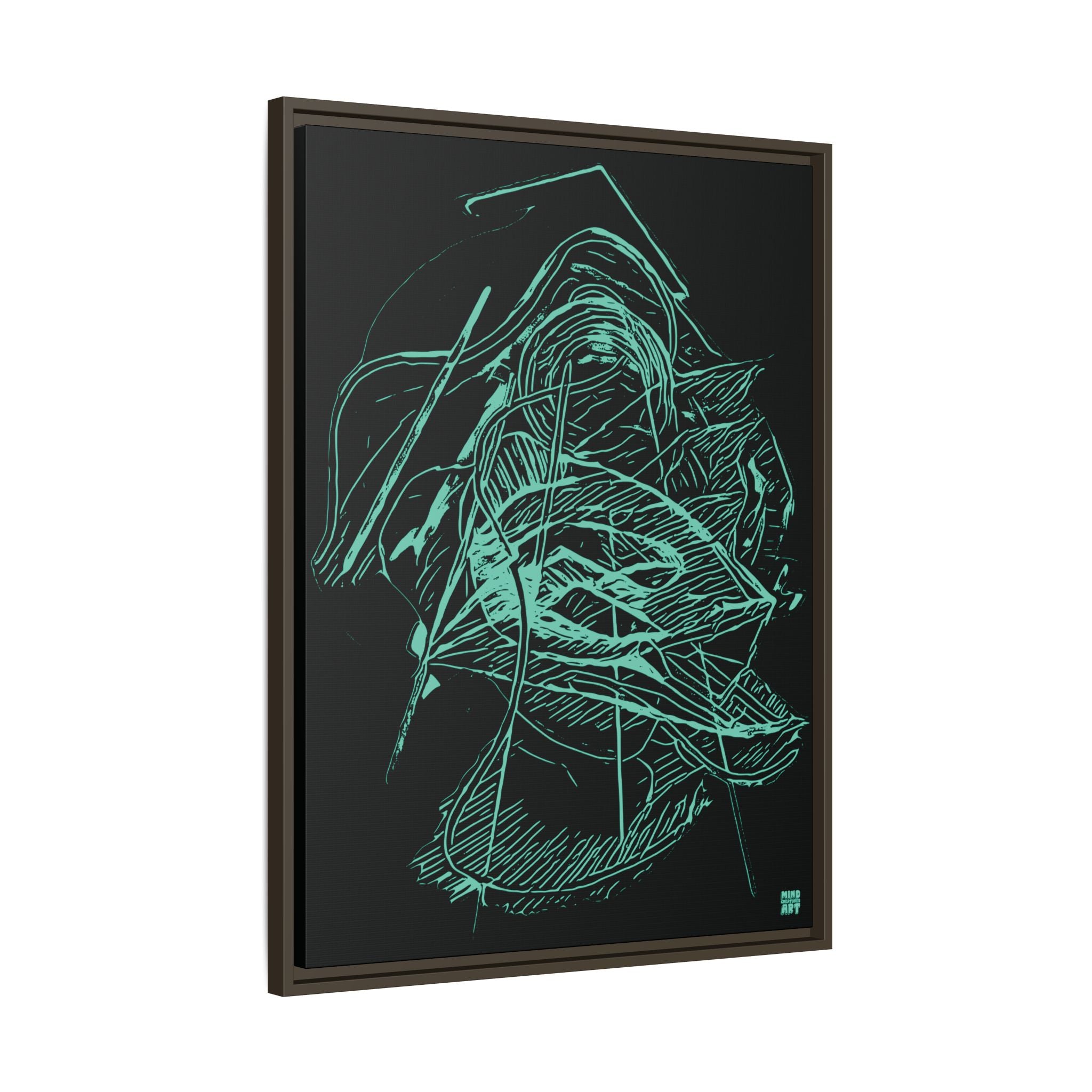 Dive Reflex (Teal, Black Background) Matte Canvas, Framed