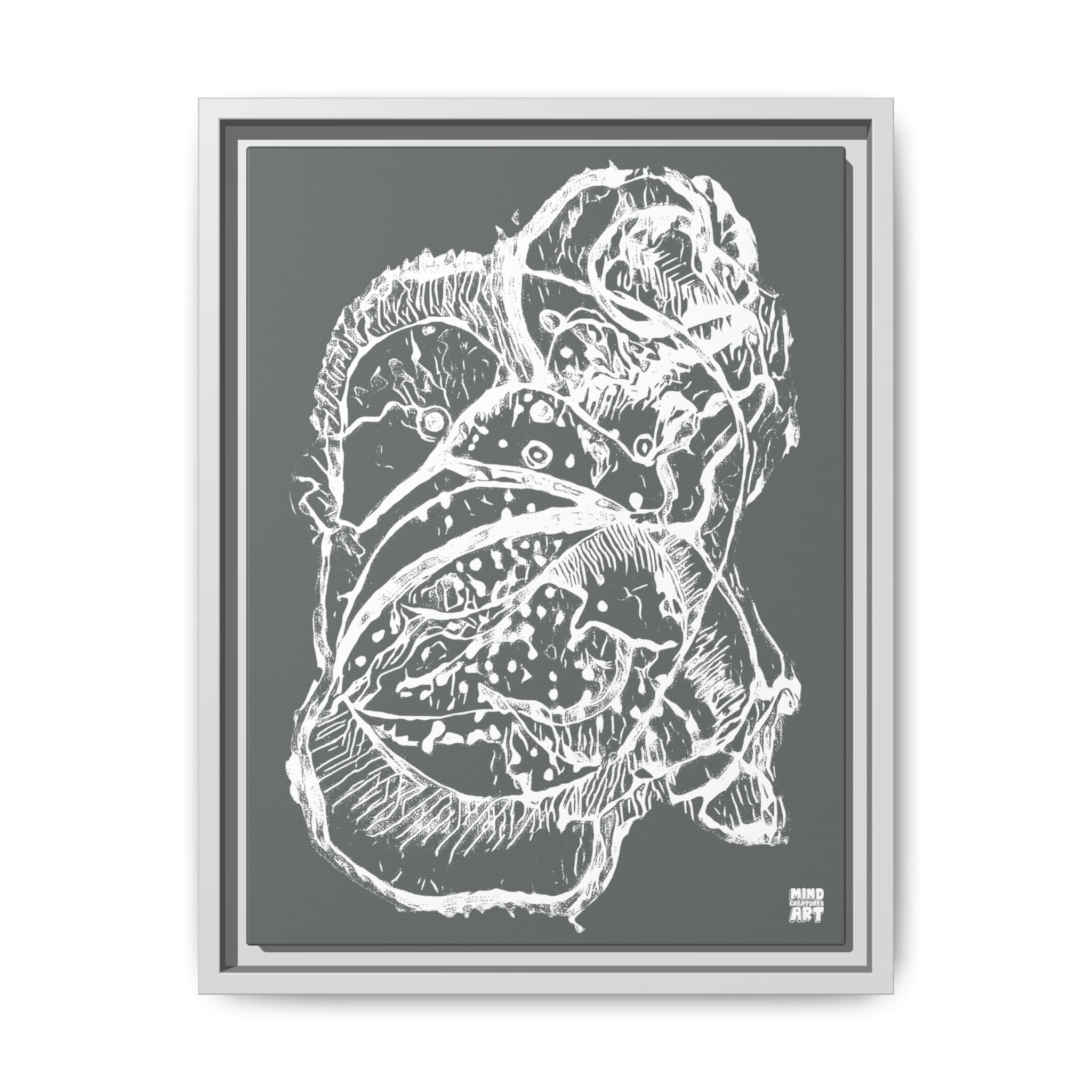 Exploration (White, Dark Gray Background) Matte Canvas, Framed