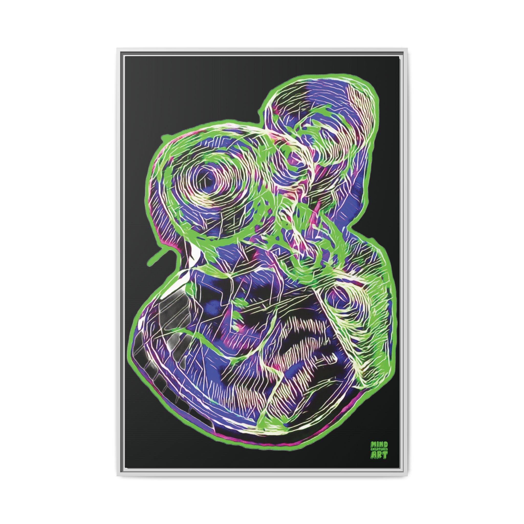Curiosity (Electric Green, Black Background) Matte Canvas, Framed
