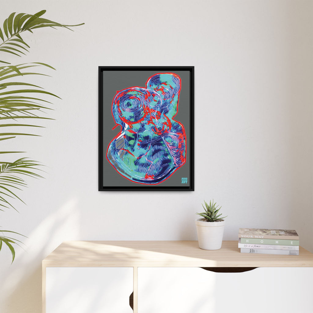 Curiosity (Red & Teal, Dark Gray Background) Matte Canvas, Framed