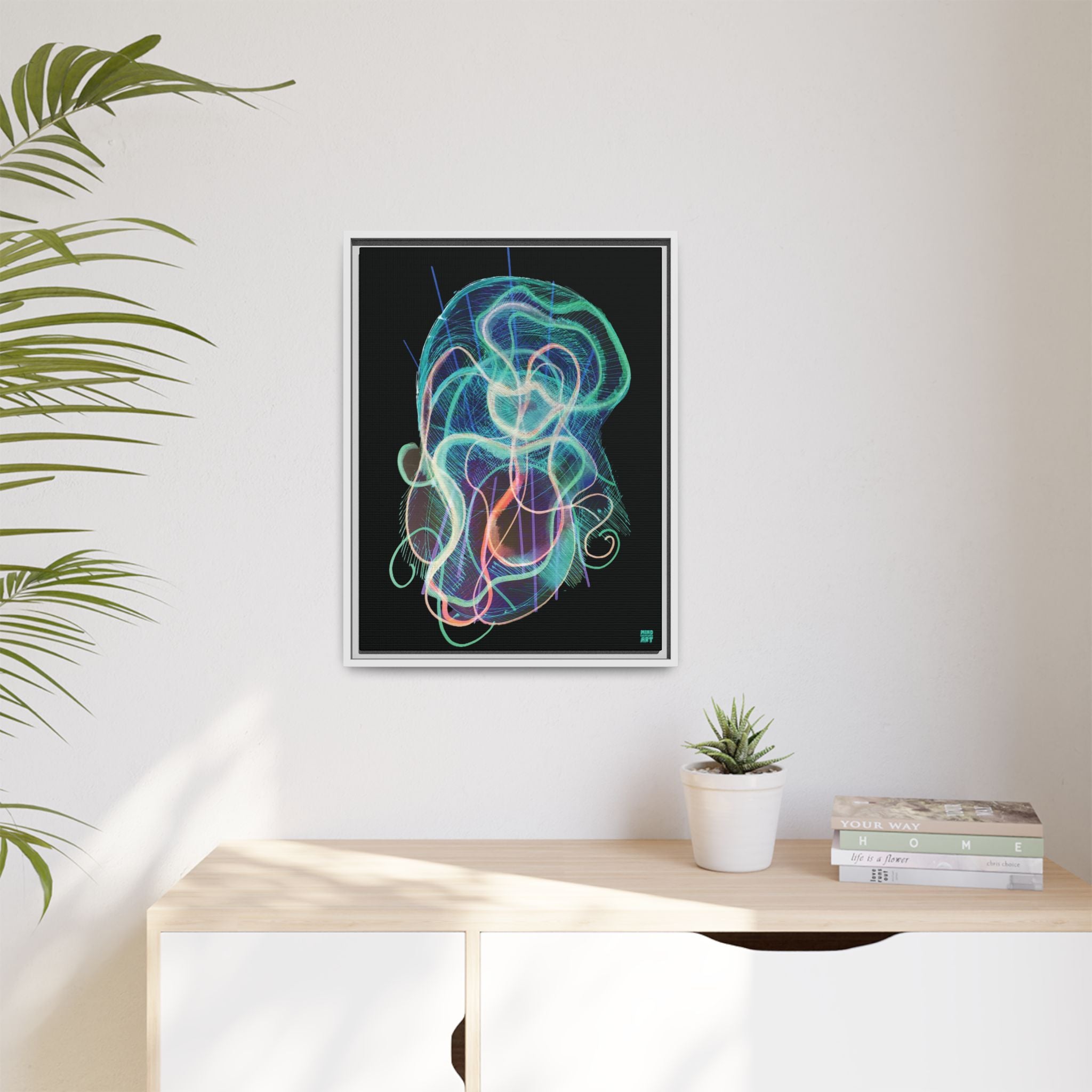 Davy Jones (Electric Teal, Black Background) Matte Canvas, Framed
