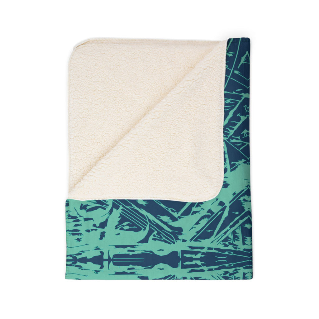 Love (Teal, Mirror, Dark Blue Background) Fleece Sherpa Blanket
