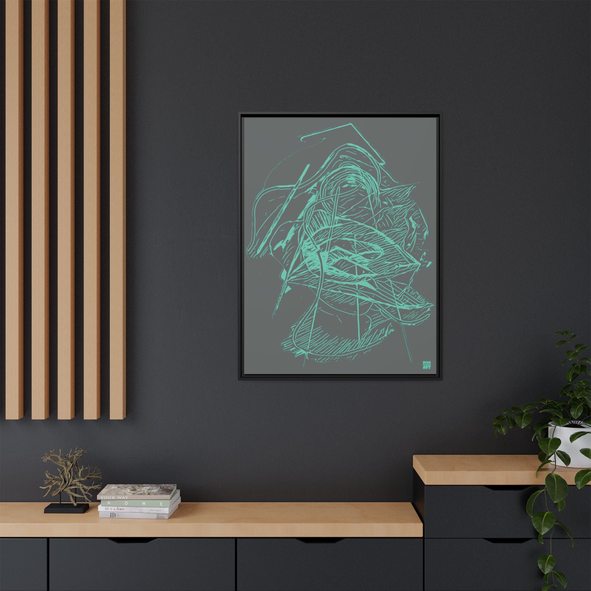 Dive Reflex (Teal, Dark Gray Background) Matte Canvas, Framed