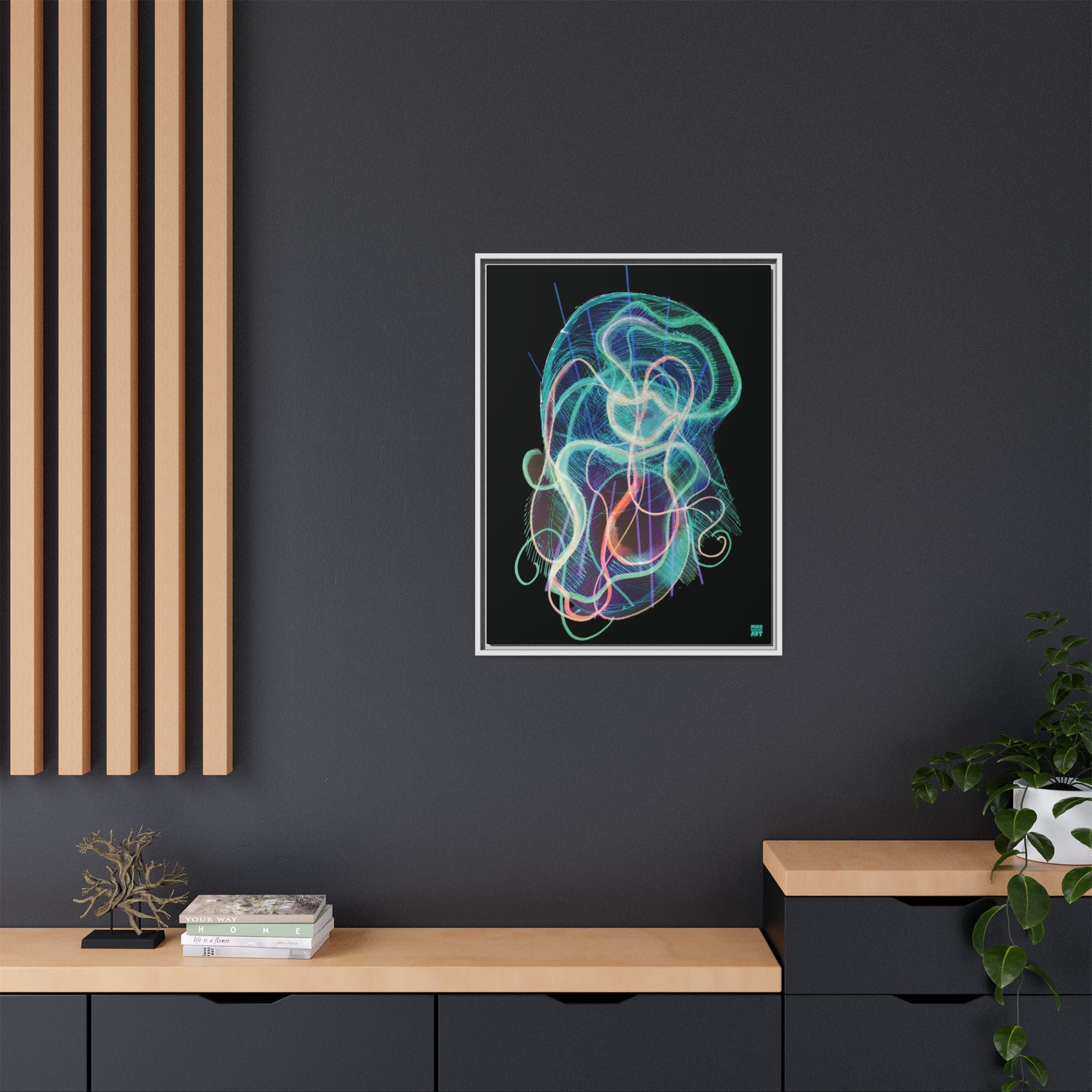 Davy Jones (Electric Teal, Black Background) Matte Canvas, Framed