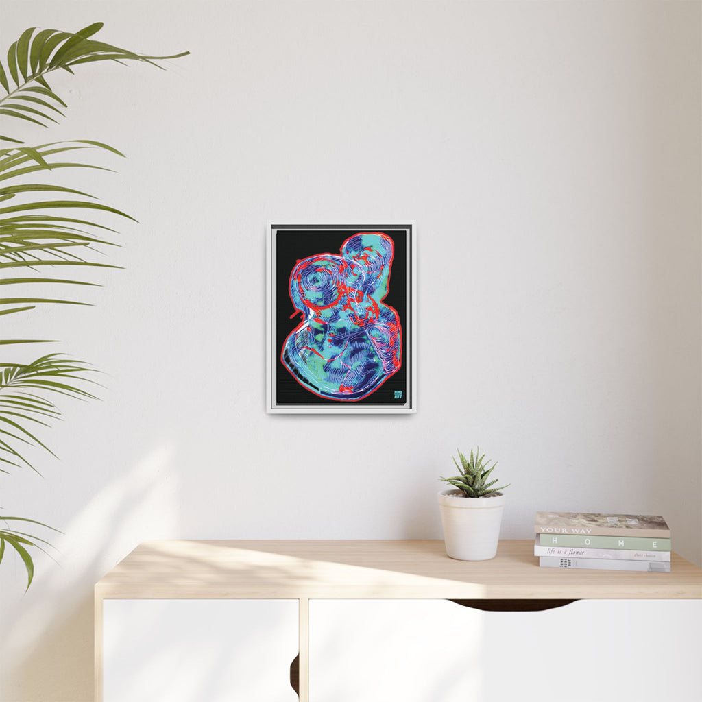 Curiosity (Red & Teal), Black Background) Matte Canvas, Framed