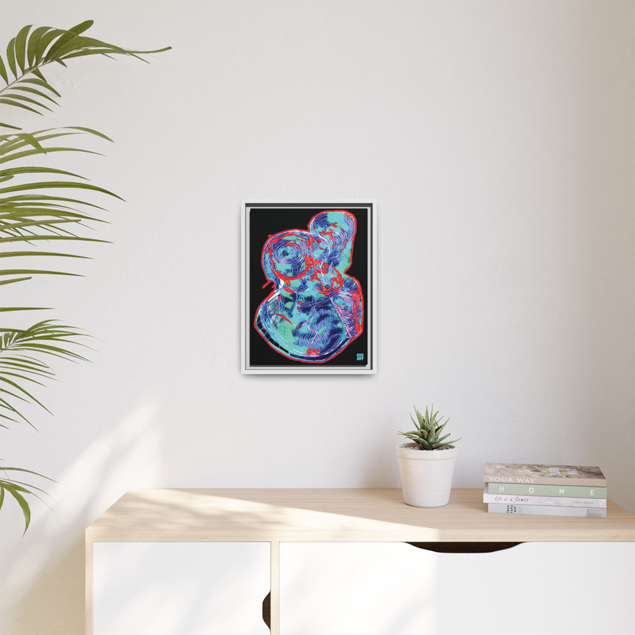 Curiosity (Red & Teal), Black Background) Matte Canvas, Framed