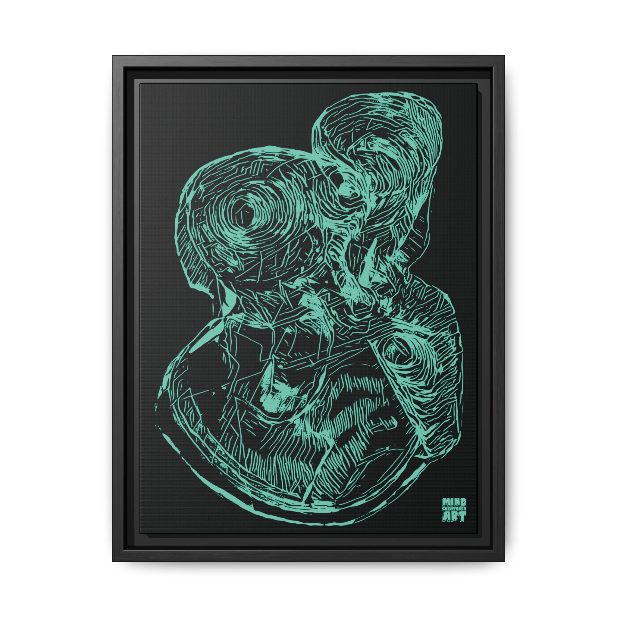 Curiosity (Teal, Black Background) Matte Canvas, Framed