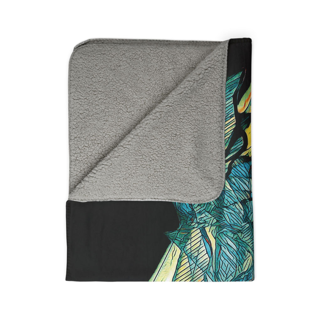 Lightspeed (Teal, Black Background) Fleece Sherpa Blanket