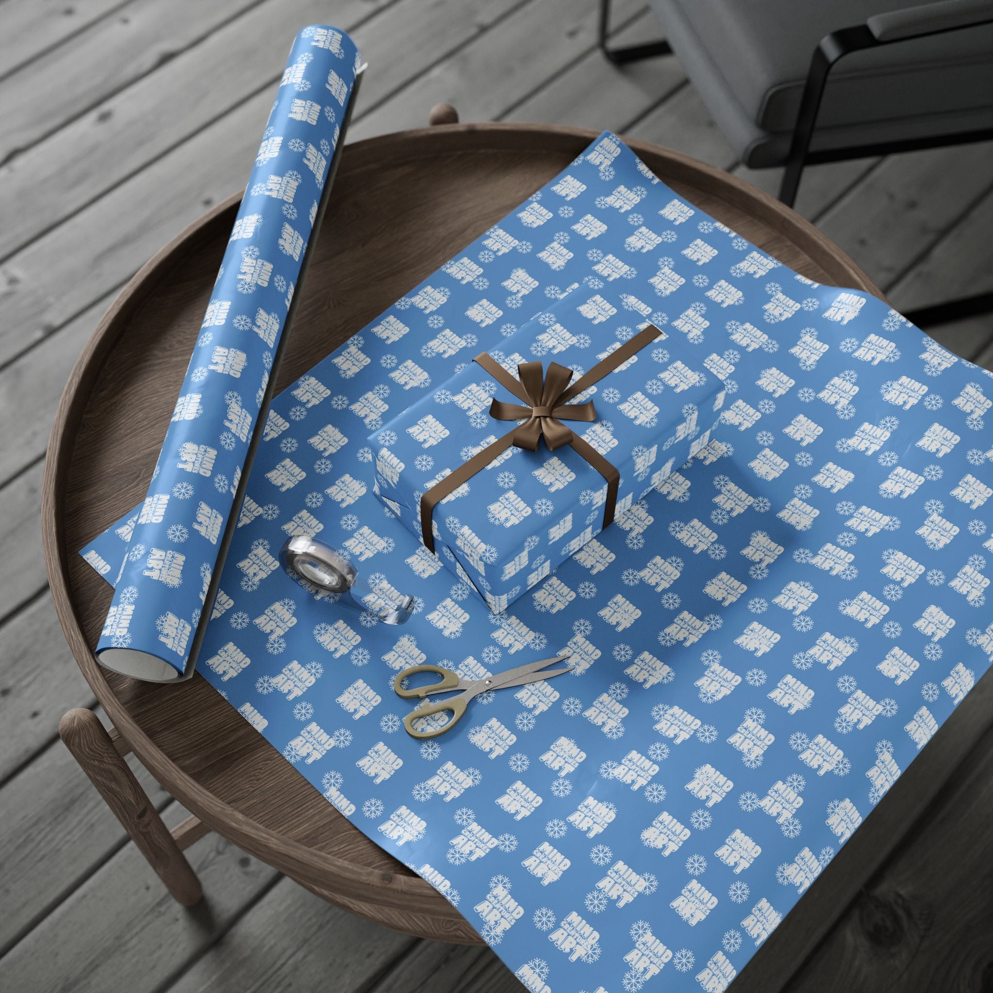 MCA Logo & Snowflake (White, Light Blue Background) Heavy Wrapping Paper