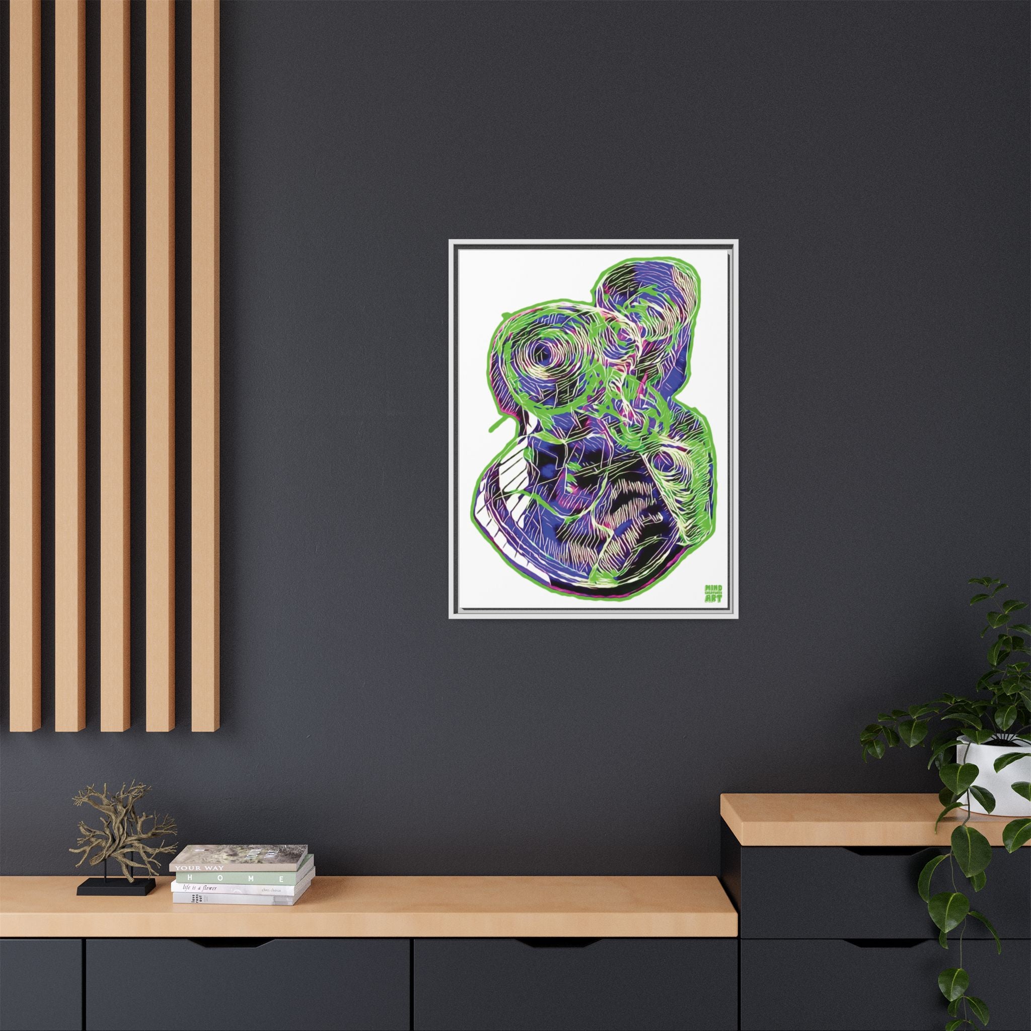 Curiosity (Electric Green, White Background) Matte Canvas, Framed