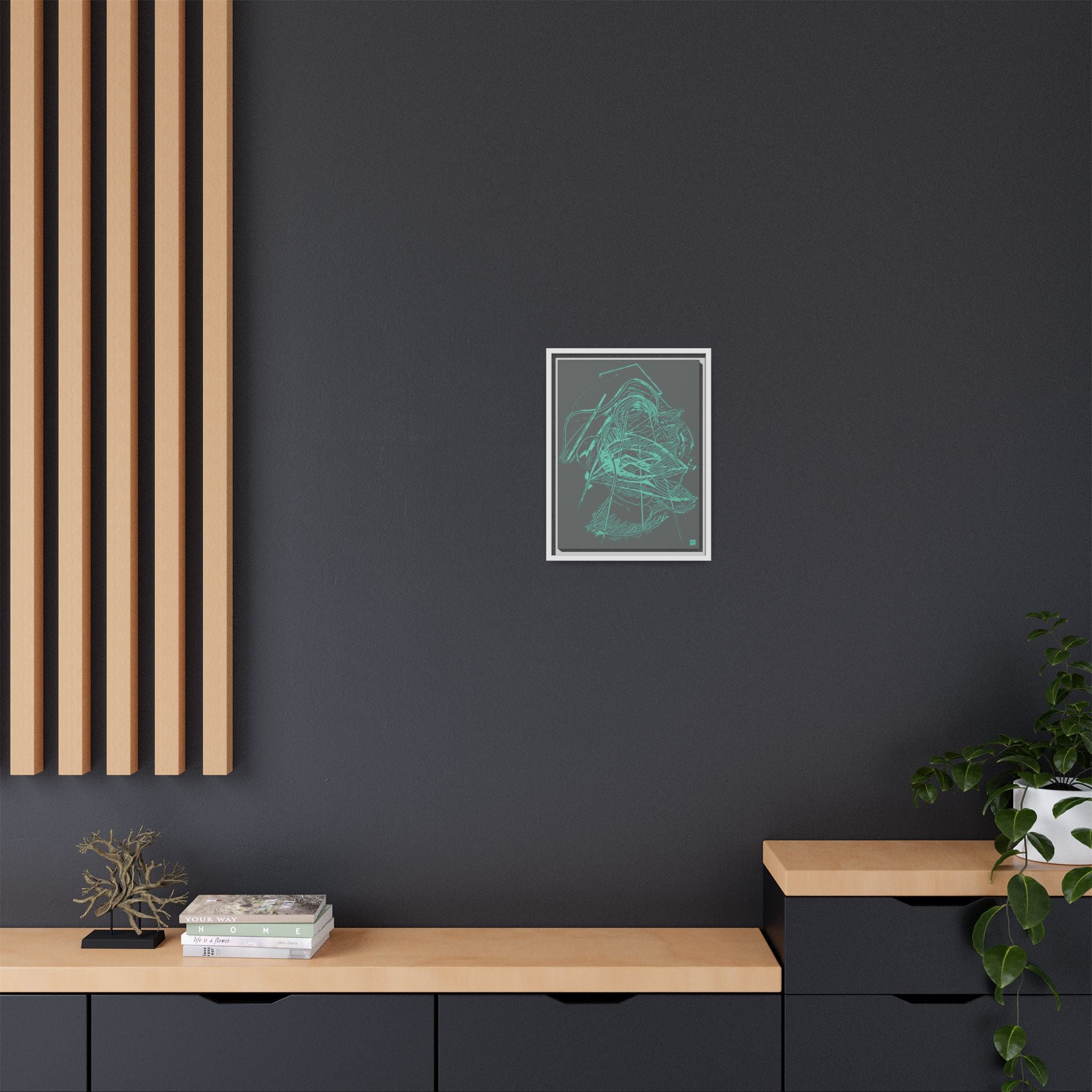 Dive Reflex (Teal, Dark Gray Background) Matte Canvas, Framed