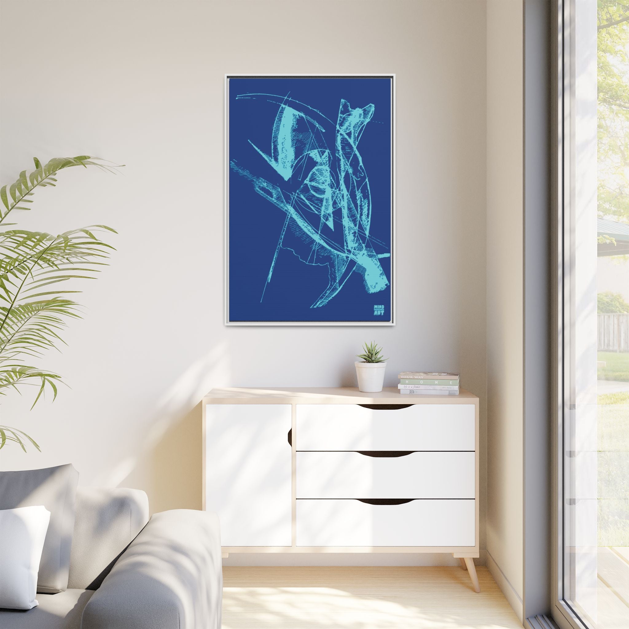 Watching (Aqua, Dark Blue Background) Matte Canvas, Framed