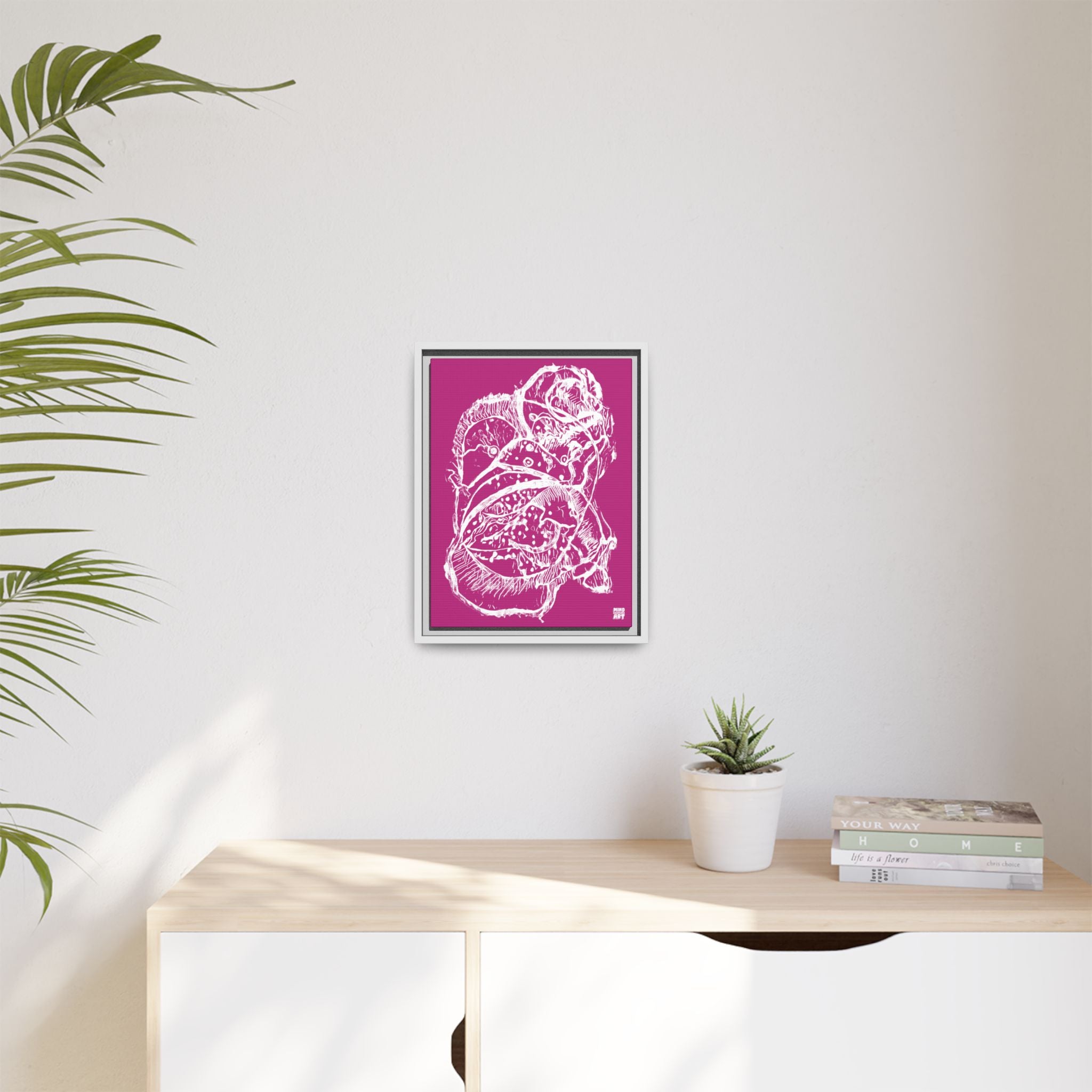 Exploration (White, Pink Background) Matte Canvas, Framed