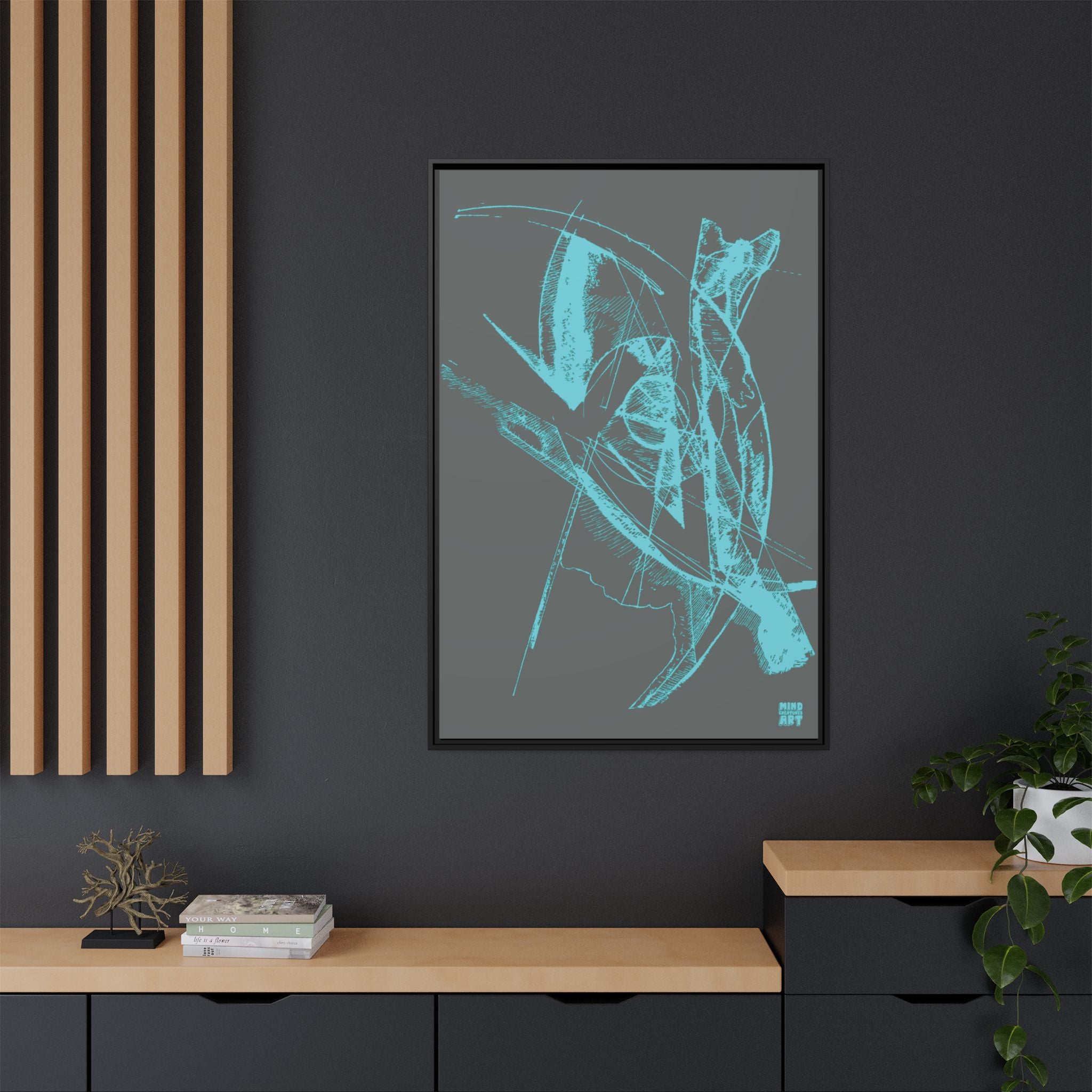 Watching (Aqua, Dark Gray Background) Matte Canvas, Framed