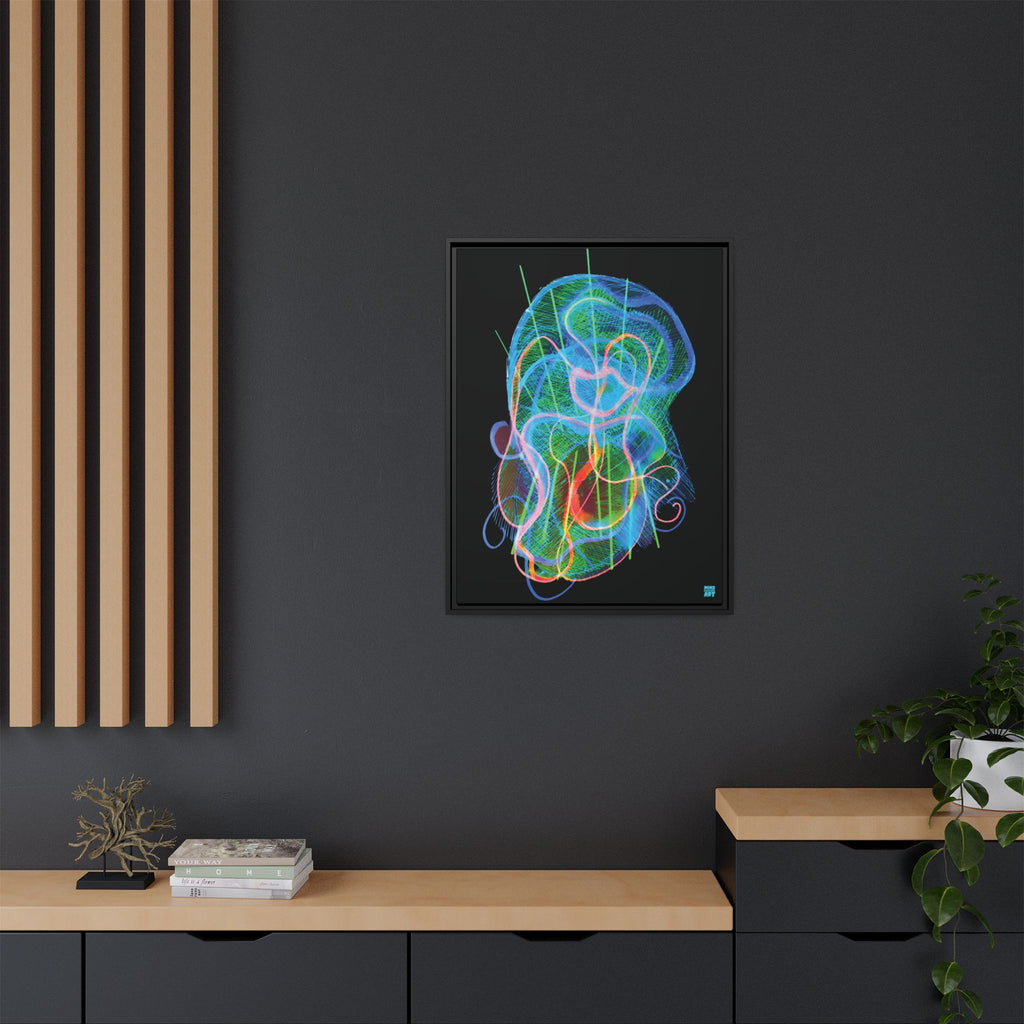 Davy Jones (Electric Blue & Green, Black Background) Matte Canvas, Framed