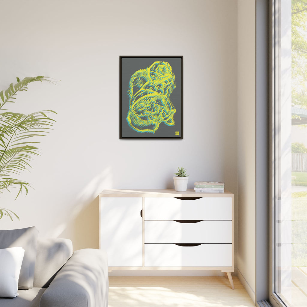 Exploration (Blur, Blue & Yellow, Dark Gray Background) Matte Canvas, Framed