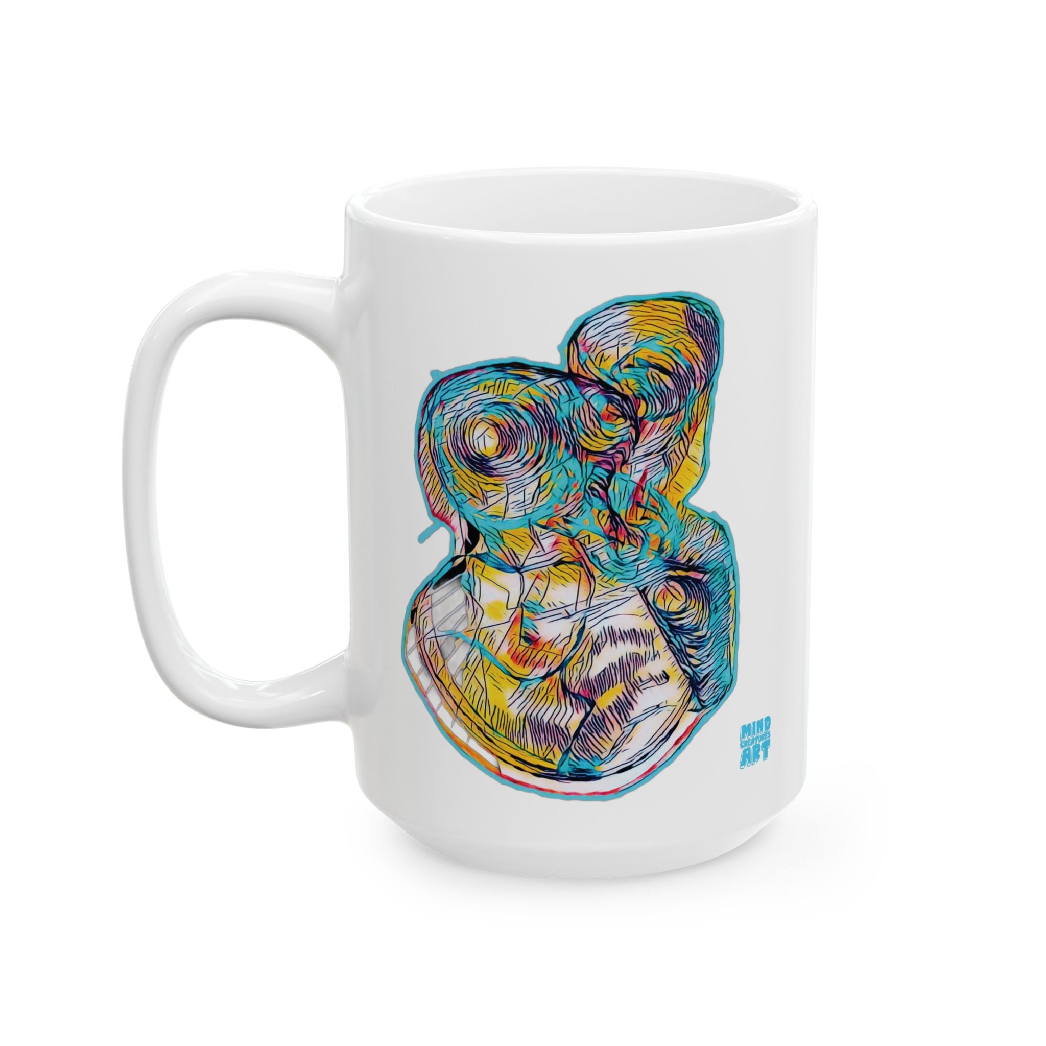 Curiosity (Teal) White Ceramic Mug, (11oz, 15oz)