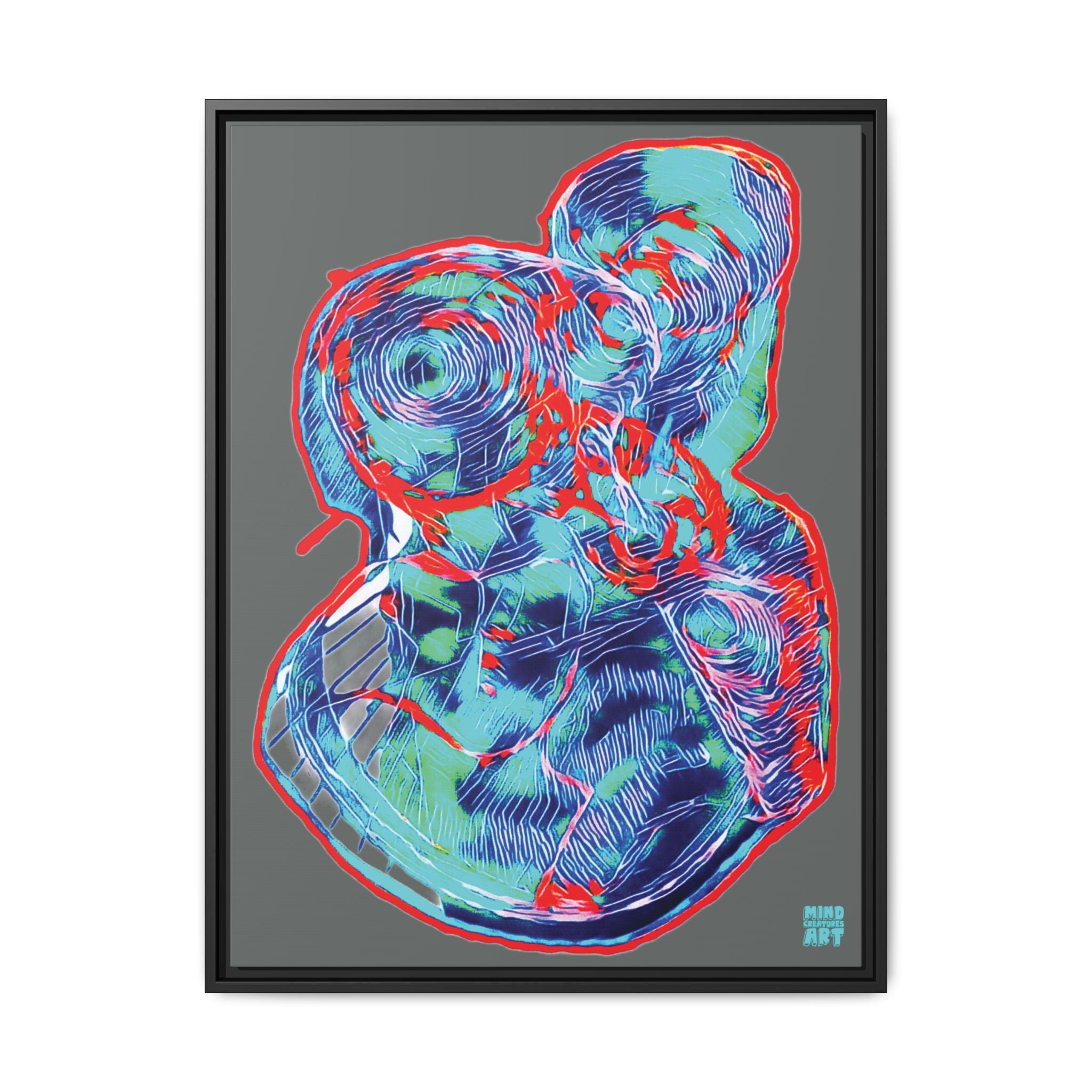 Curiosity (Red & Teal, Dark Gray Background) Matte Canvas, Framed