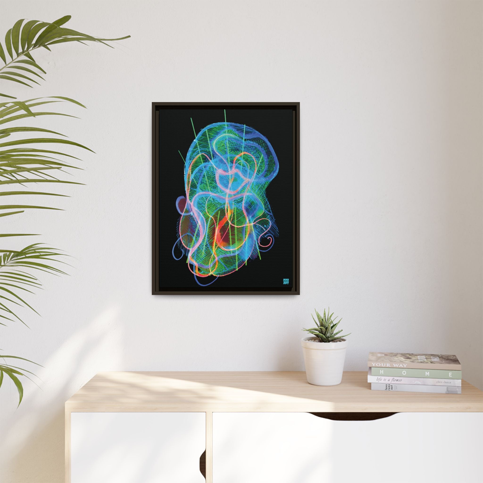Davy Jones (Electric Blue & Green, Black Background) Matte Canvas, Framed