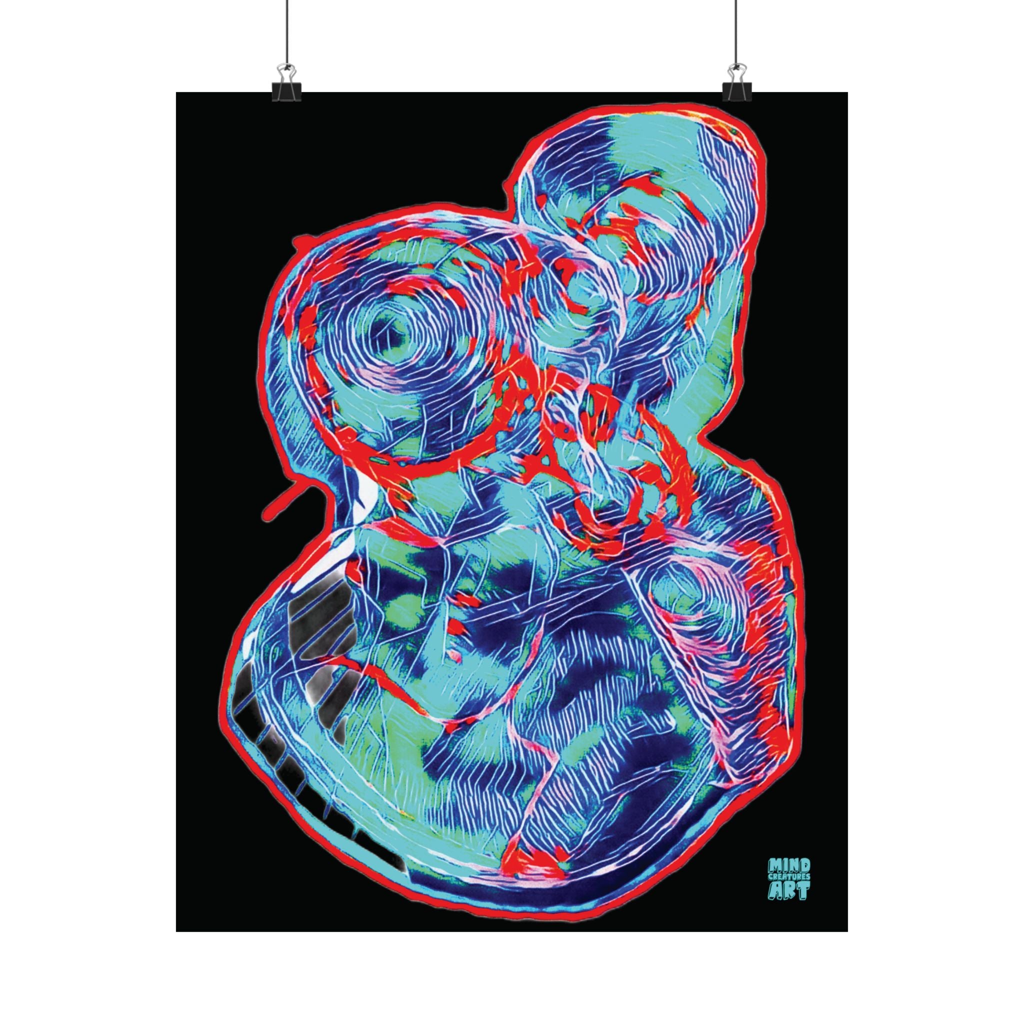 Curiosity (Red & Teal, Black Background) Matte Vertical Poster