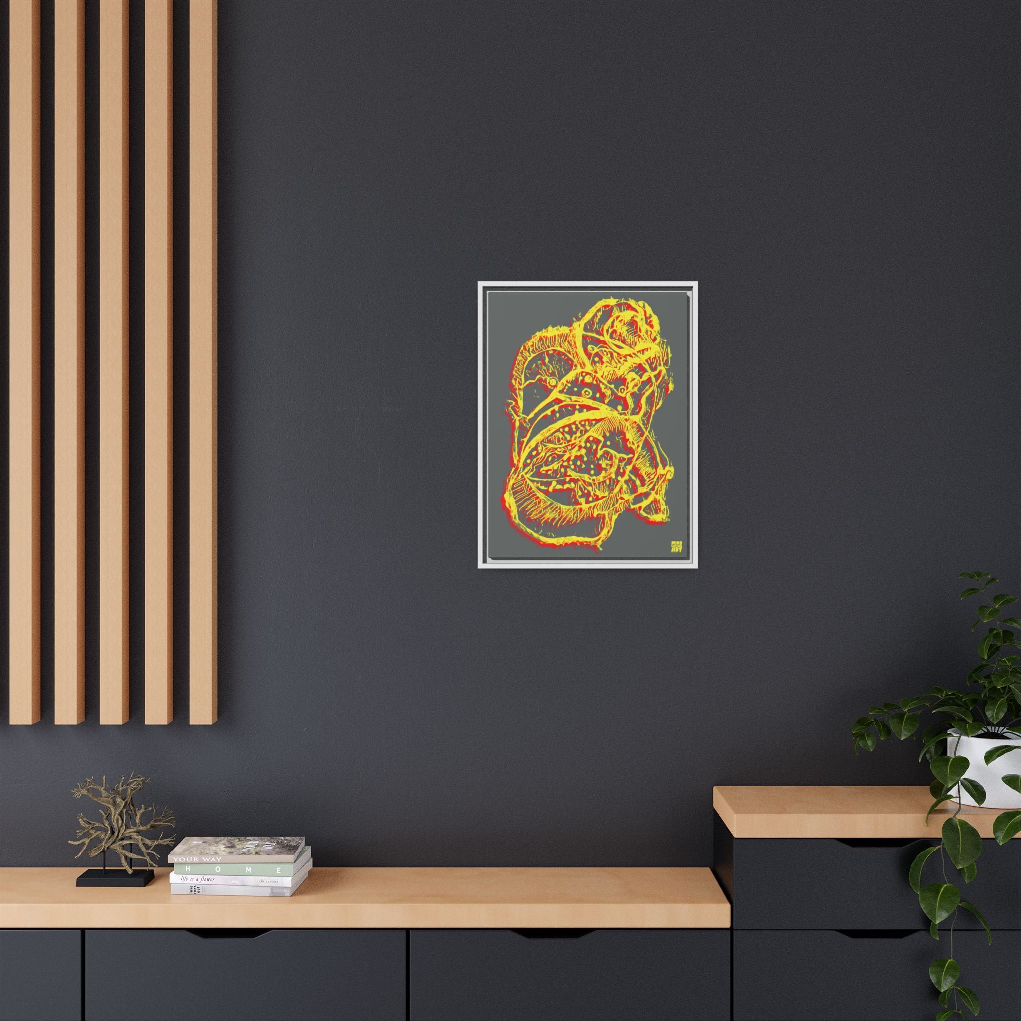 Exploration (Blur, Red & Yellow, Dark Gray Background) Matte Canvas, Framed
