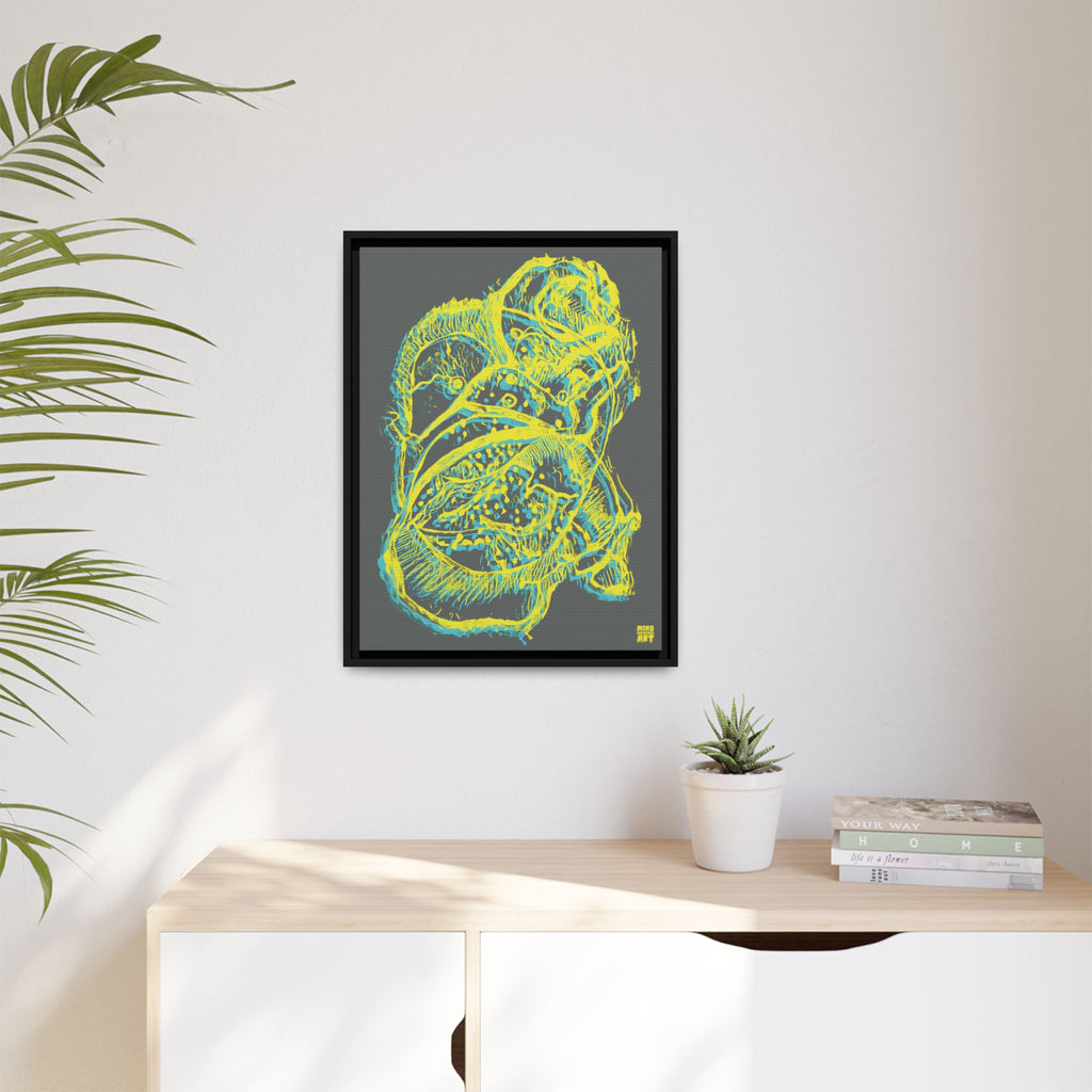 Exploration (Blur, Blue & Yellow, Dark Gray Background) Matte Canvas, Framed