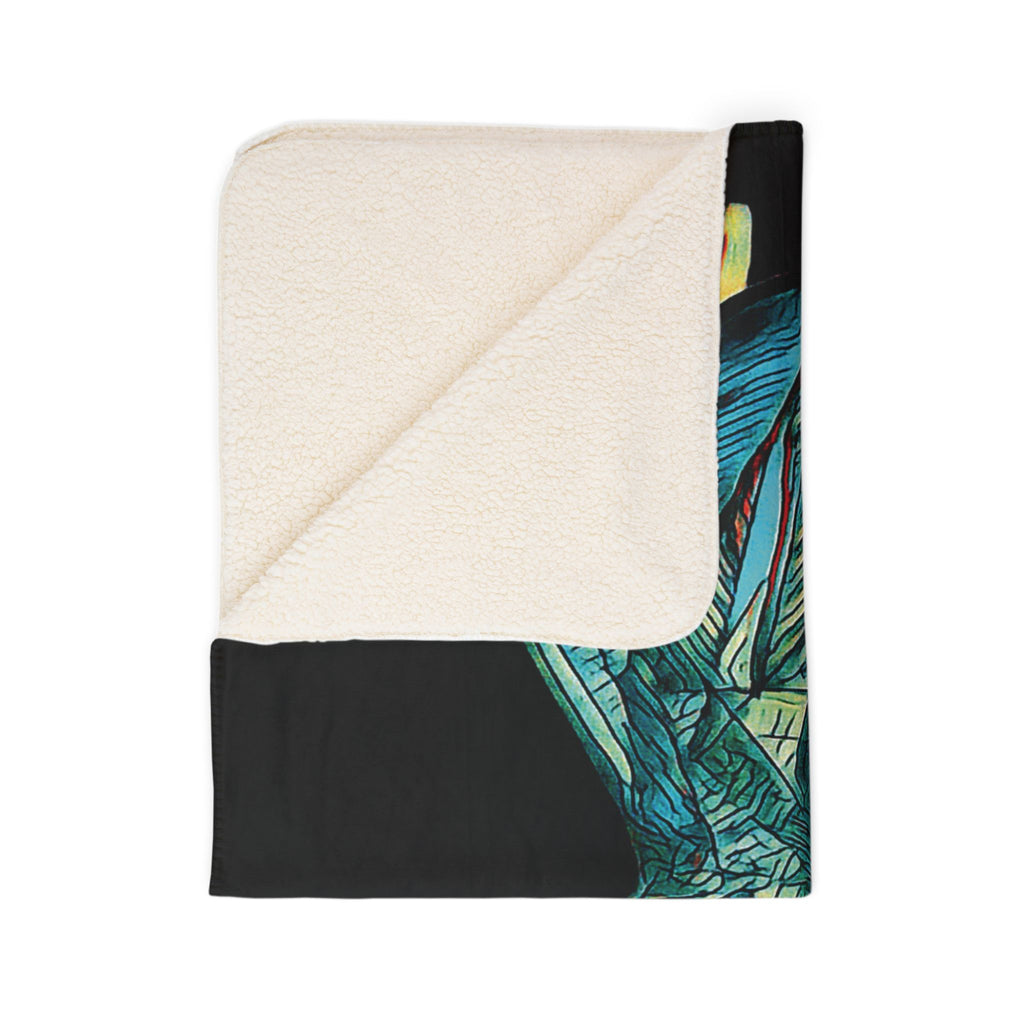 Lightspeed (Teal, Black Background) Fleece Sherpa Blanket