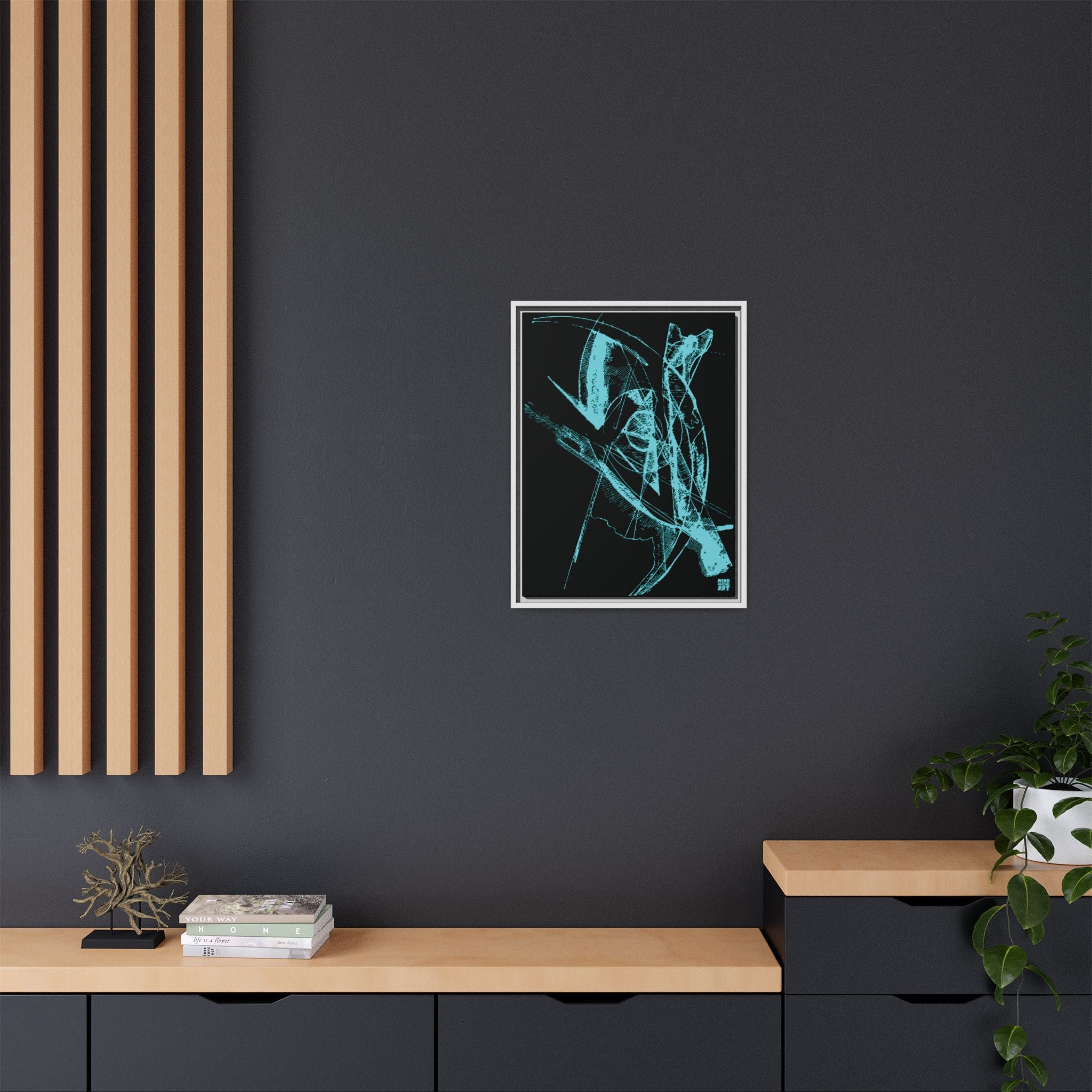 Watching (Aqua, Black Background) Matte Canvas, Framed