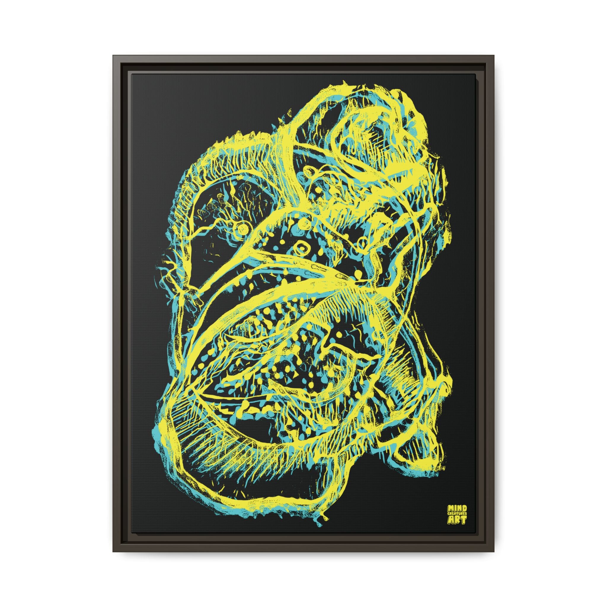 Exploration (Blur, Blue & Yellow, Black Background) Matte Canvas, Framed