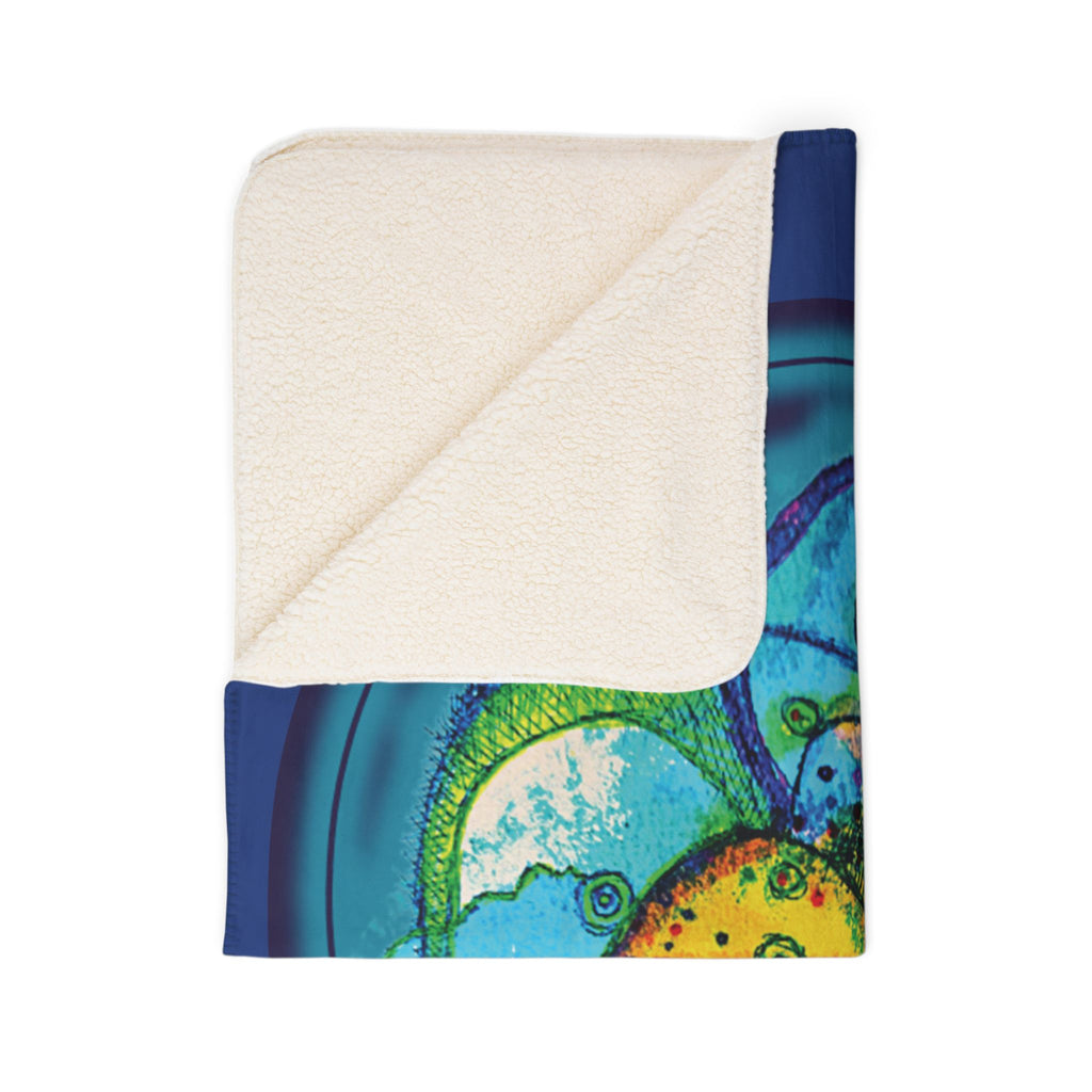 Exploration (Dark Blue Background) Fleece Sherpa Blanket