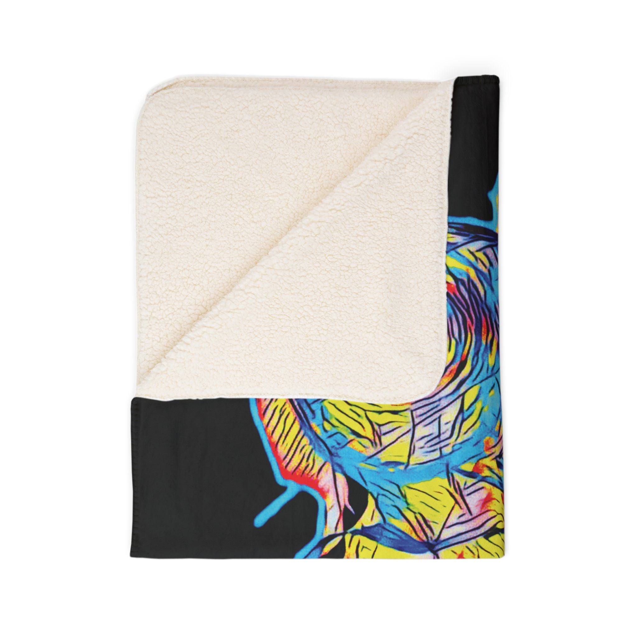 Curiosity (Neon, Black Background) Fleece Sherpa Blanket