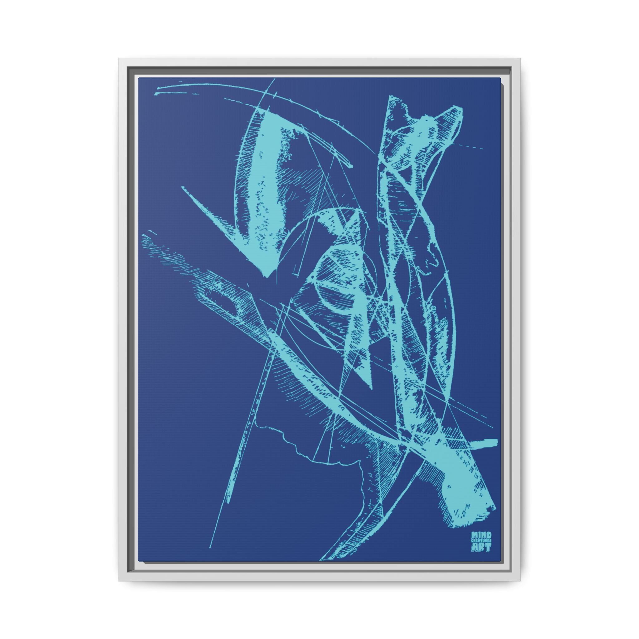 Watching (Aqua, Dark Blue Background) Matte Canvas, Framed