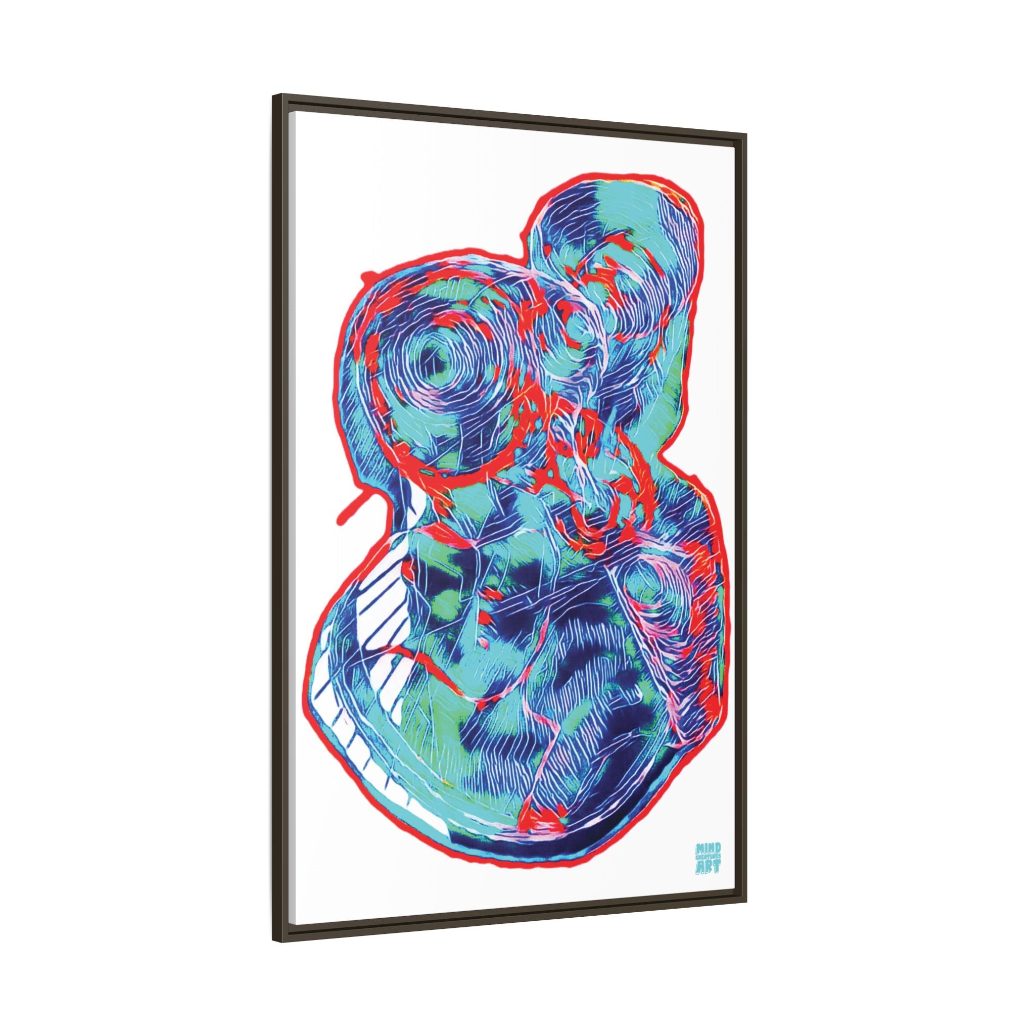 Curiosity (Red & Teal, White Background) Matte Canvas, Framed