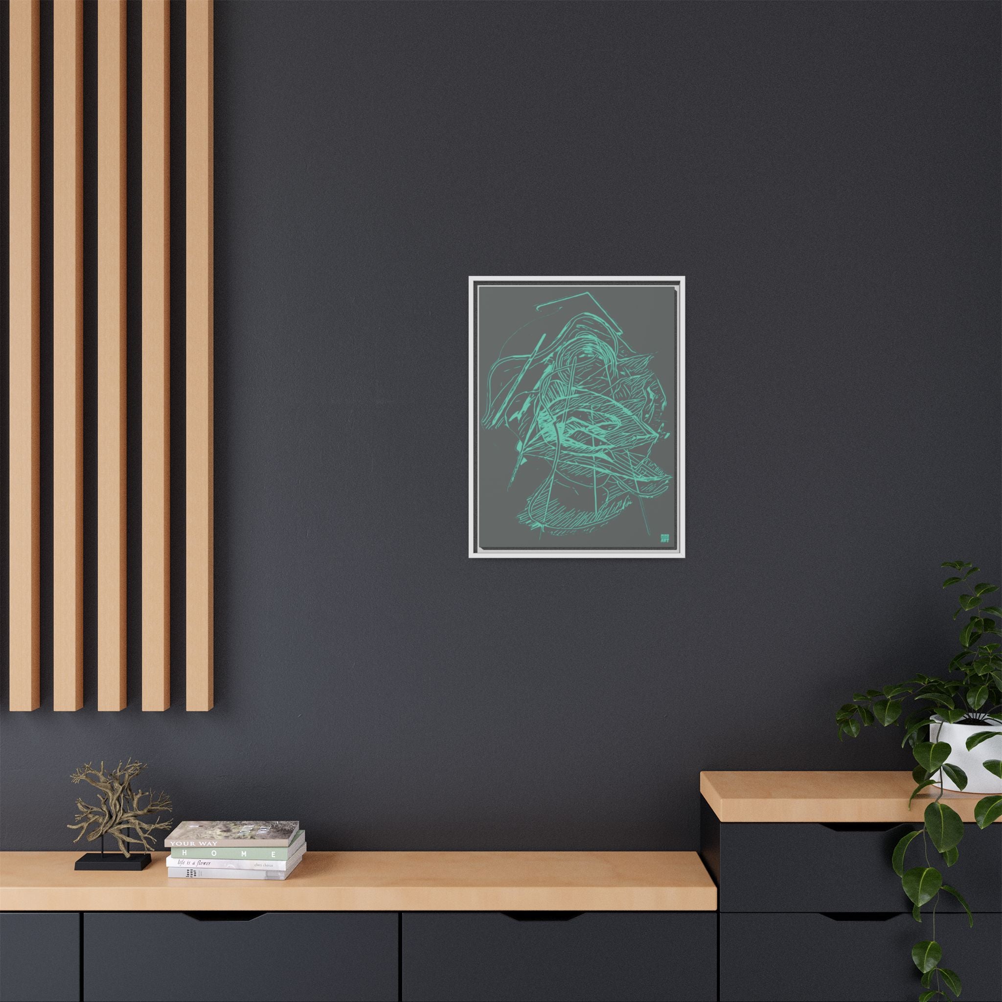 Dive Reflex (Teal, Dark Gray Background) Matte Canvas, Framed