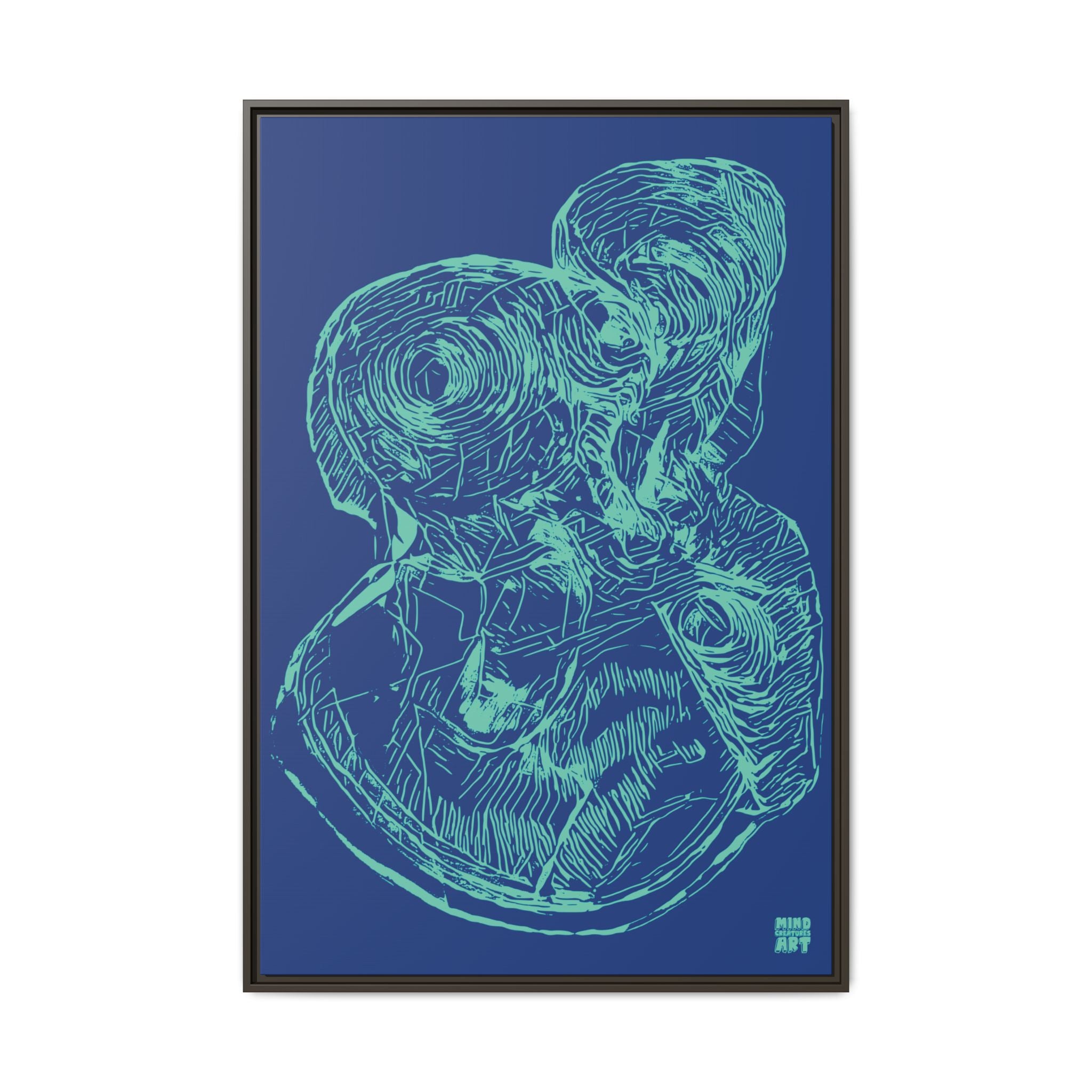 Curiosity (Teal, Dark Blue Background) Matte Canvas, Framed