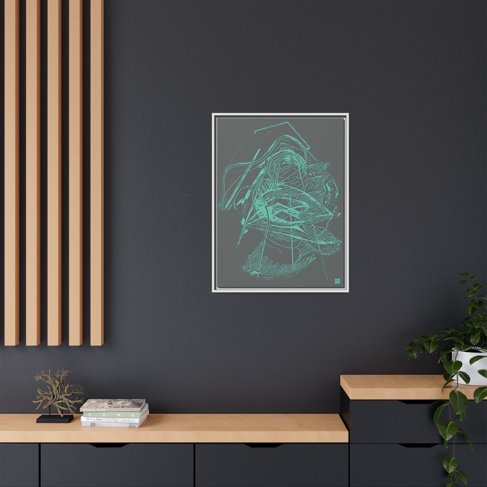 Dive Reflex (Teal, Dark Gray Background) Matte Canvas, Framed