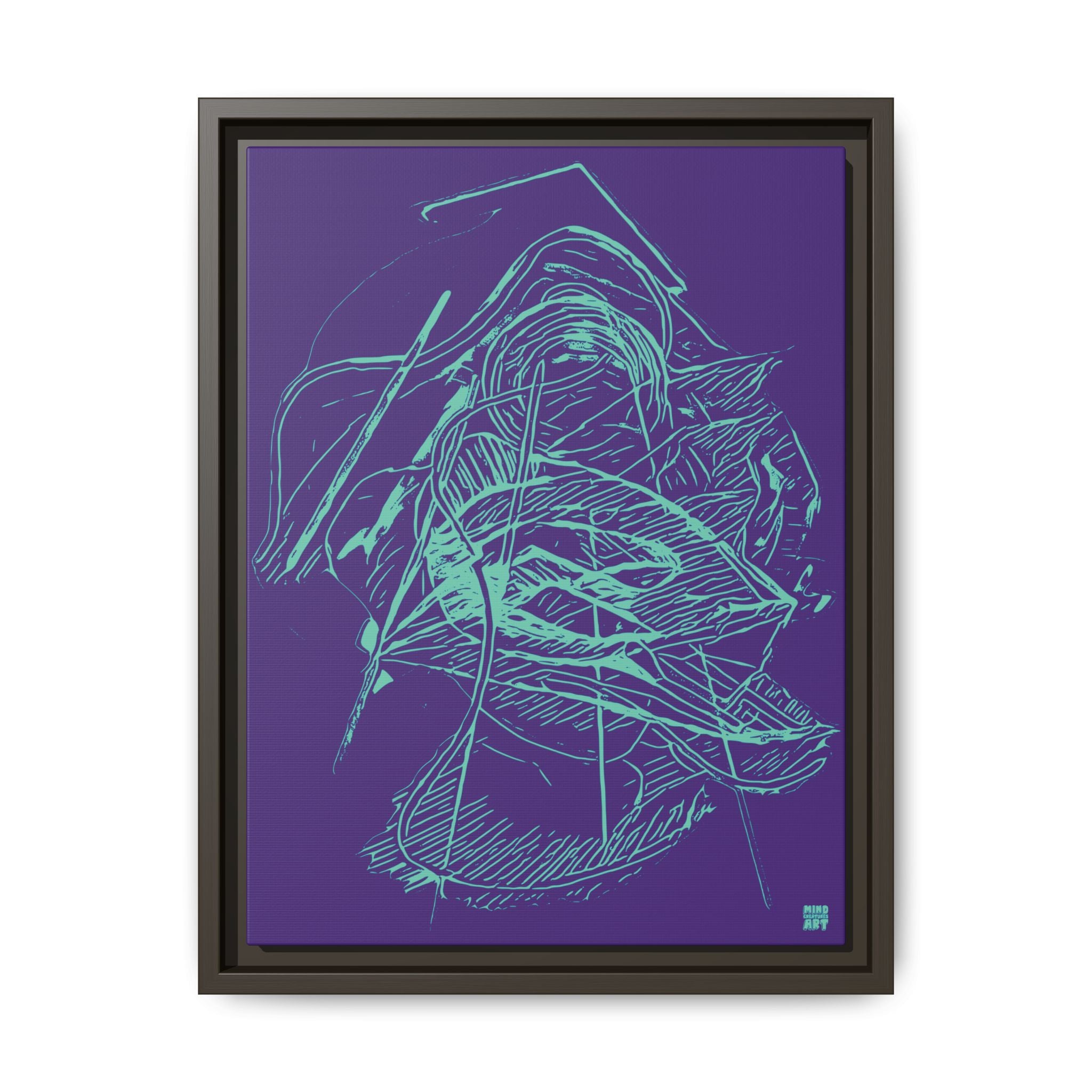 Dive Reflex (Teal, Purple Background) Matte Canvas, Framed