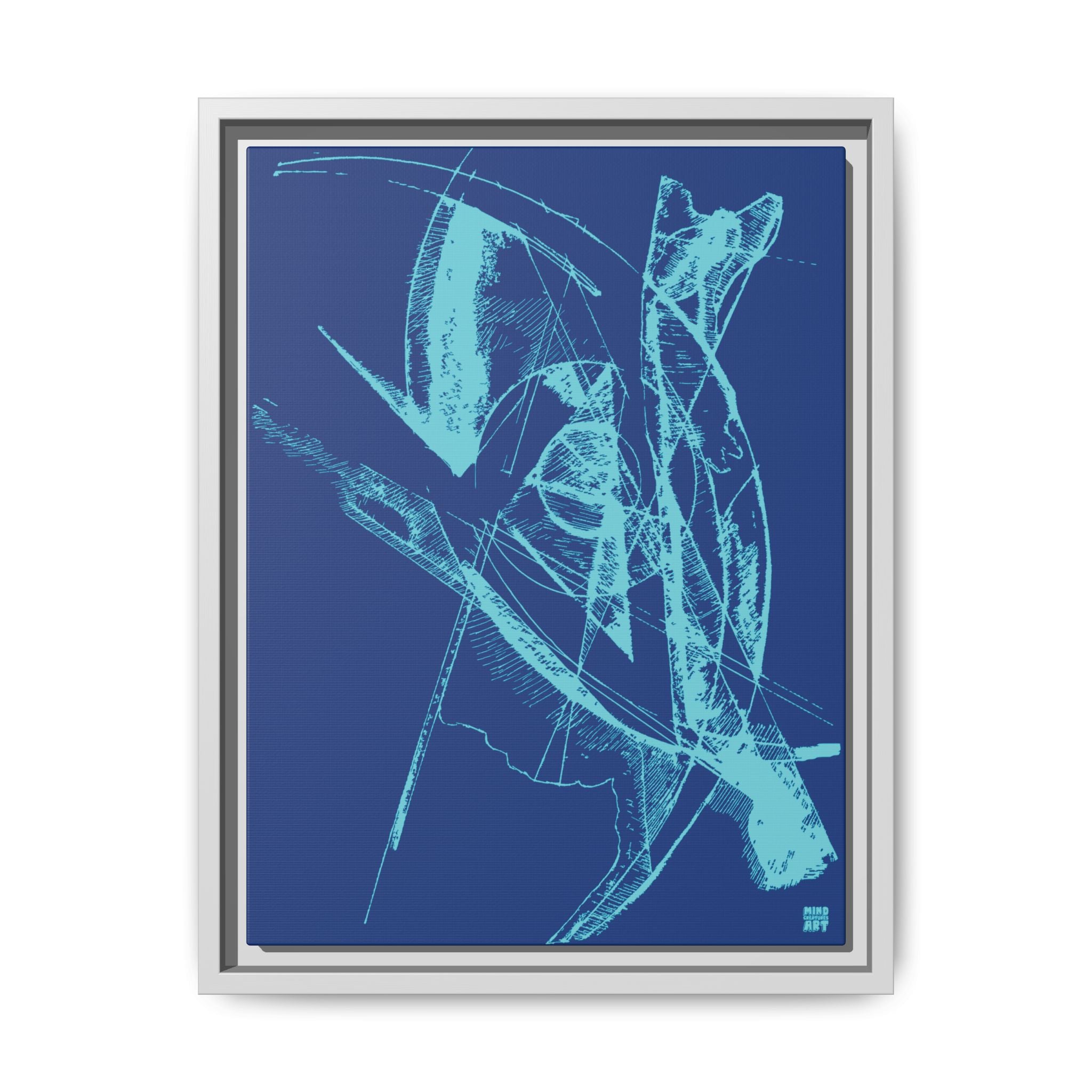 Watching (Aqua, Dark Blue Background) Matte Canvas, Framed